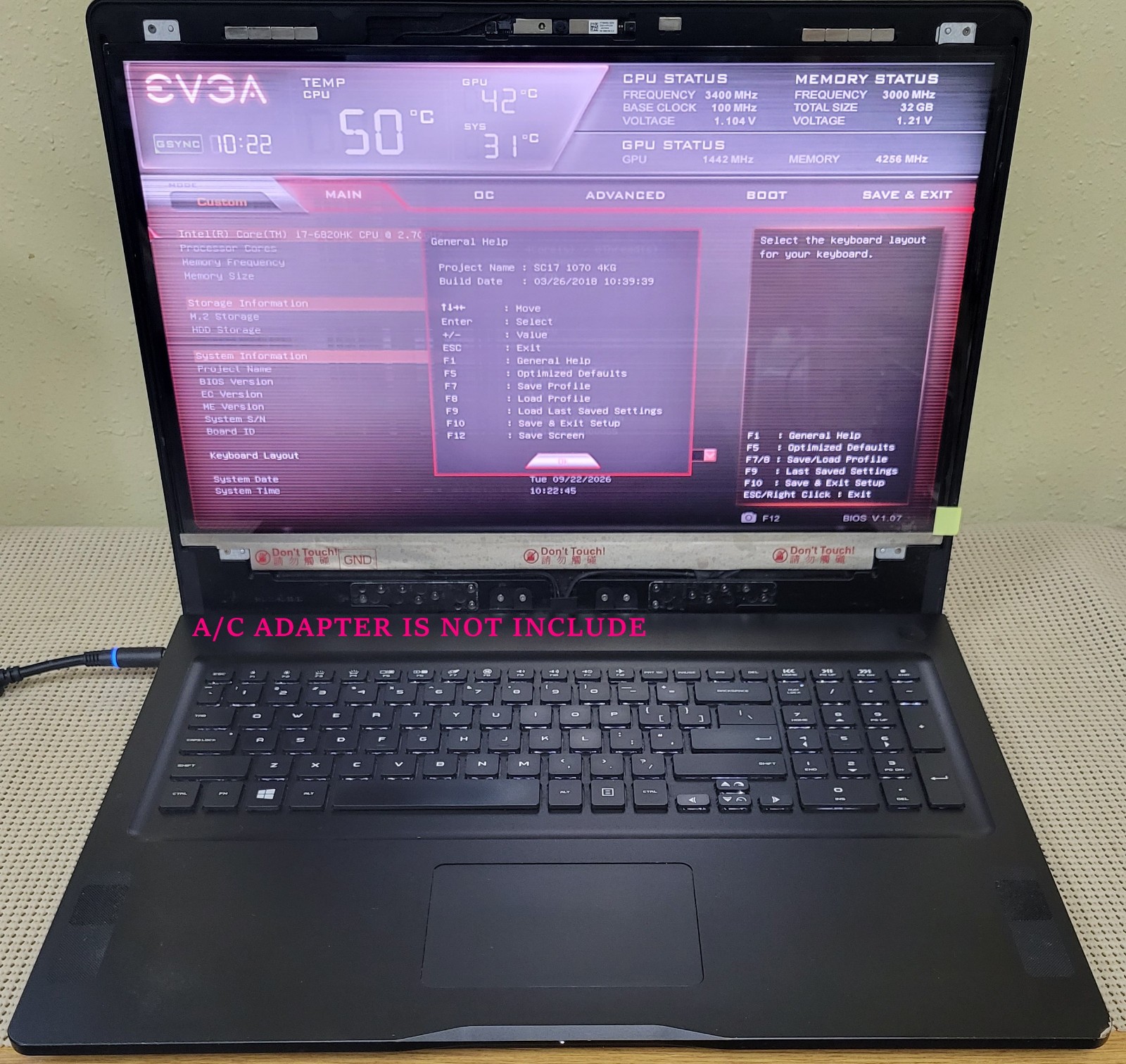EVGA SC17 1070 Gaming Laptop i7-6820HK 2.70GHz 32GB GTX 1070 4K No OS/SSD/HDD
