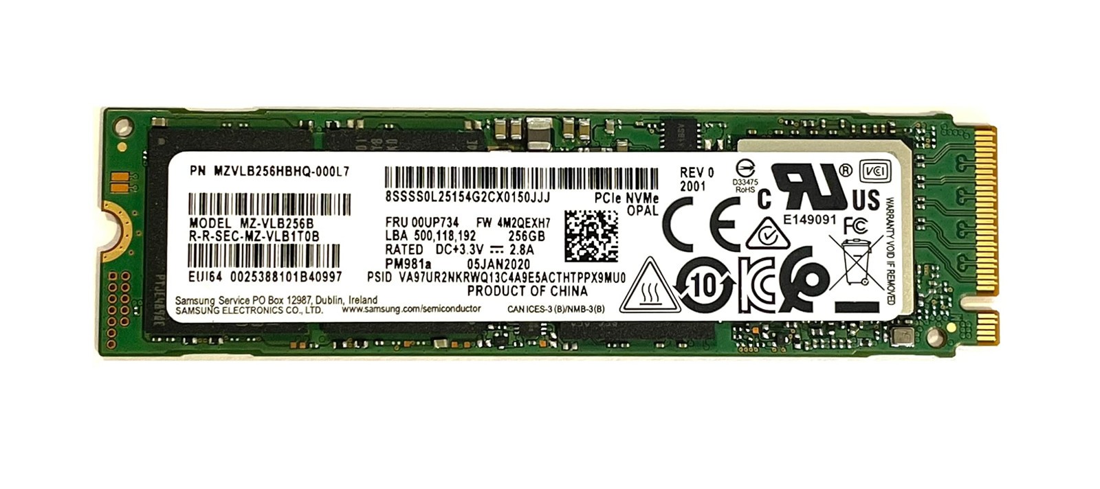 Samsung PM981a 256 GB Internal SSD (MZLVB256HBHQ-000D1) NVMe M.2