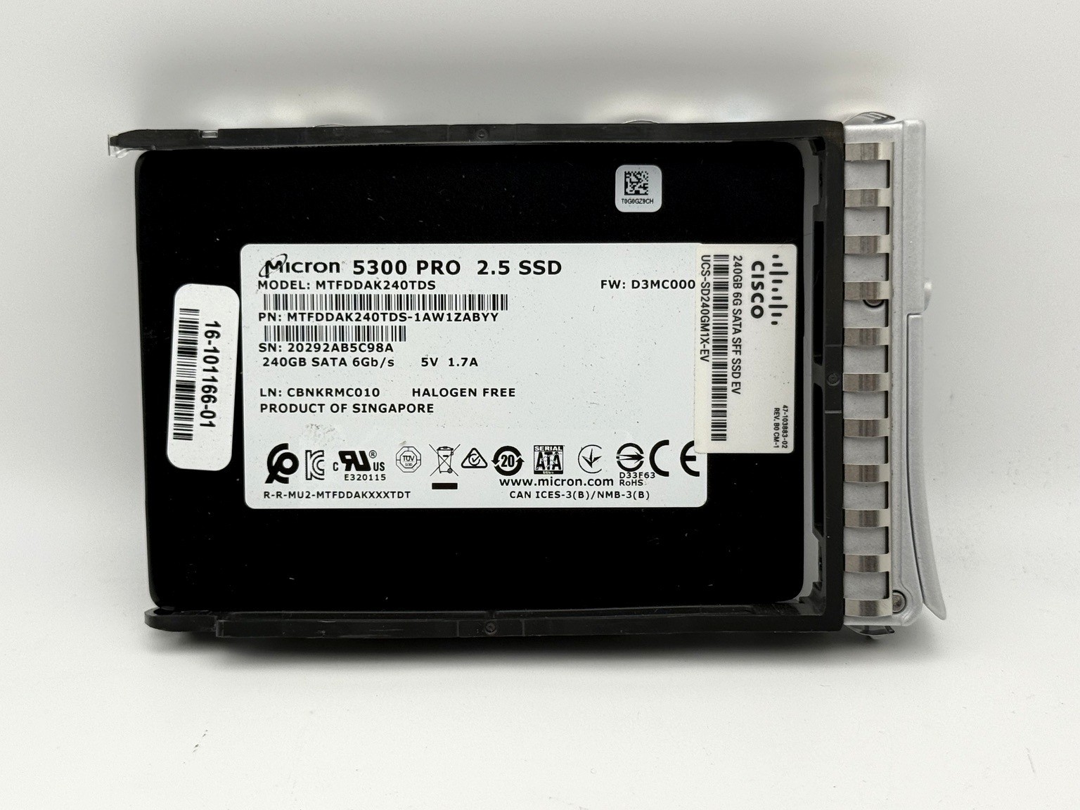 Cisco UCS-SD240GM1X-EV 240GB SATA 6G 2.5" SSD Micron 5300 PRO w/ Caddy
