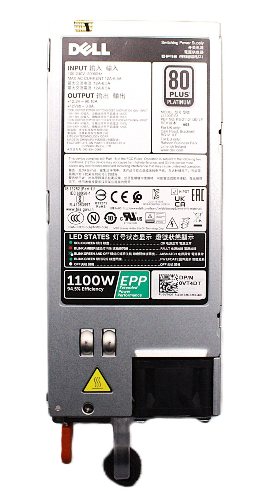 Dell 1100W Power Supply 200-240V HOT PLUG R730XD R830 L1100E-S1