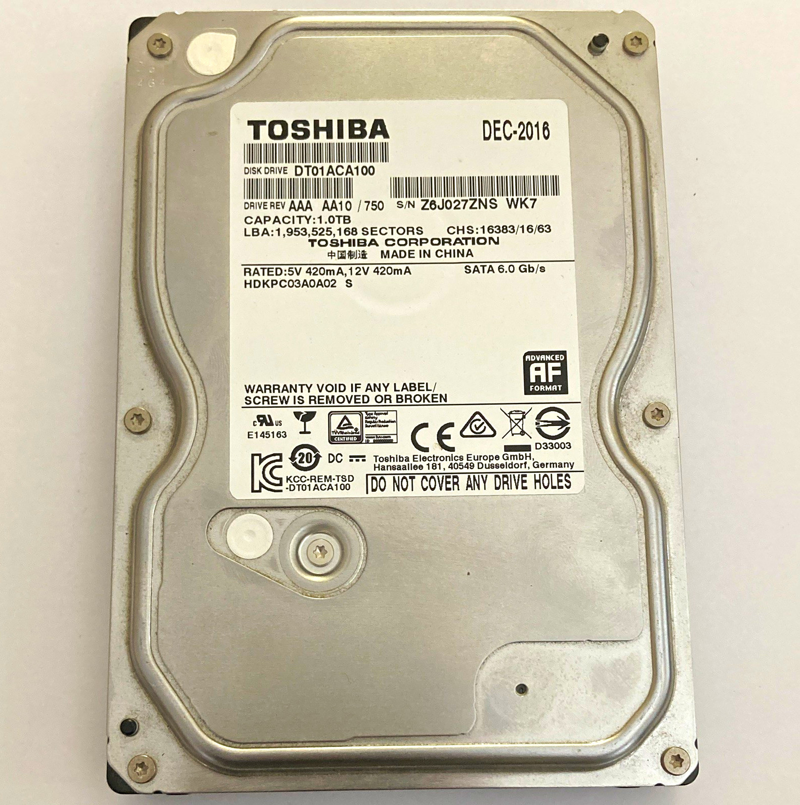Toshiba DT01ACA100 1TB 7200RPM 3.5" SATA III 6Gb/s 32MB Internal HDD