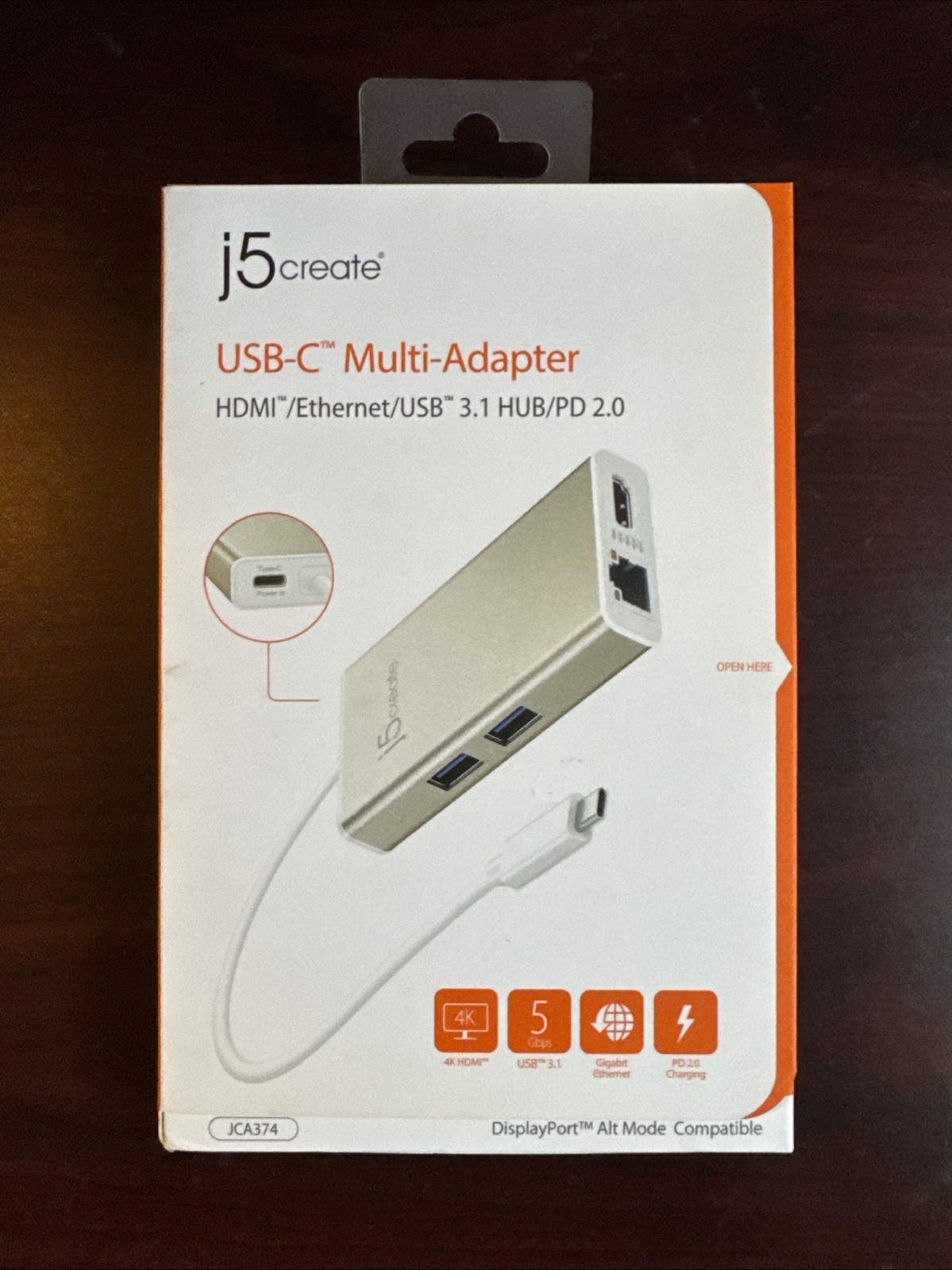 j5create JCA374 USB-C® Multi-Adapter USB 3.1 HUB/PD 3.0 TYPE-A Port X2 NEW F1