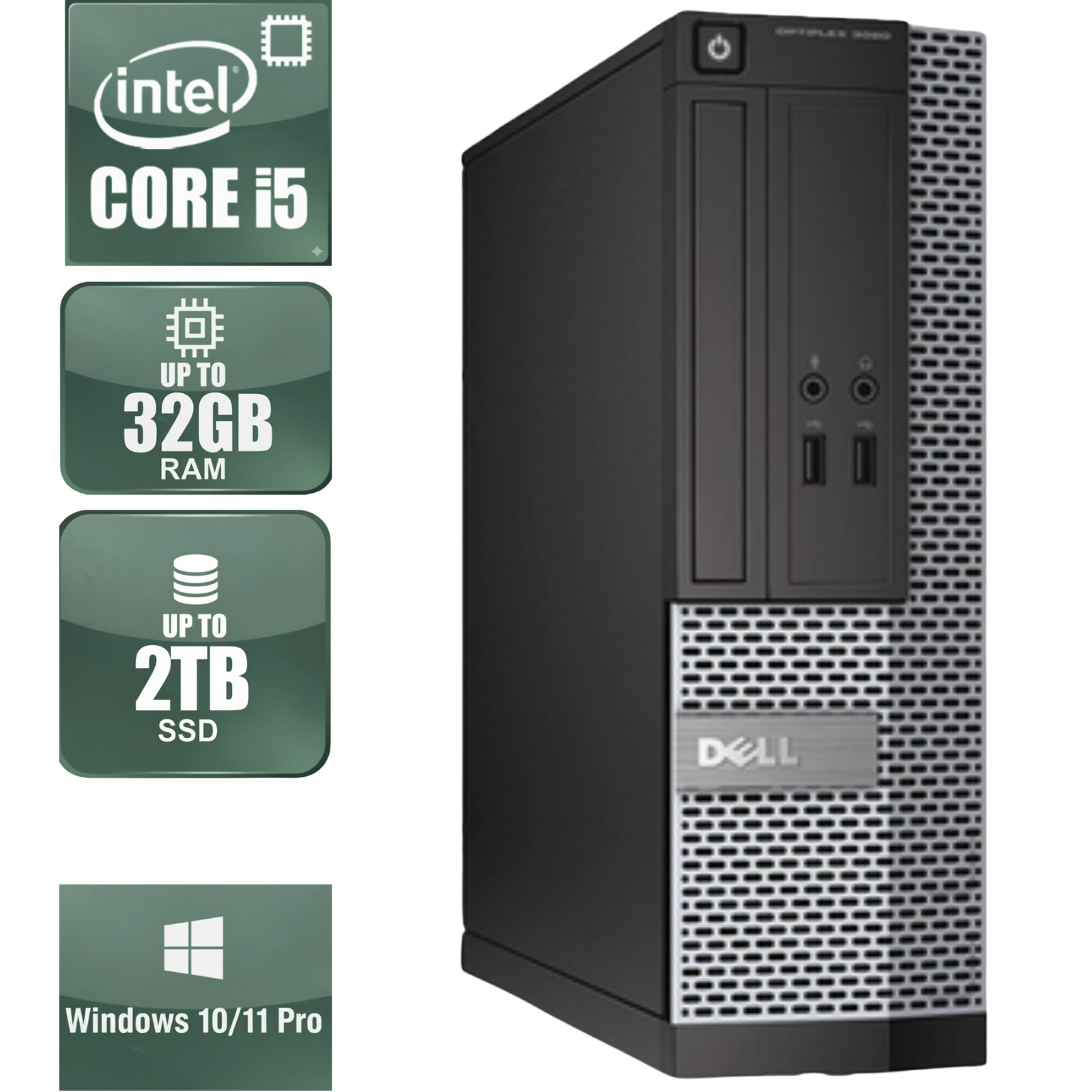 Dell OptiPlex Desktop PC Tower i5 32GB RAM 2TB SSD HDD Windows 11 Pro WiFi