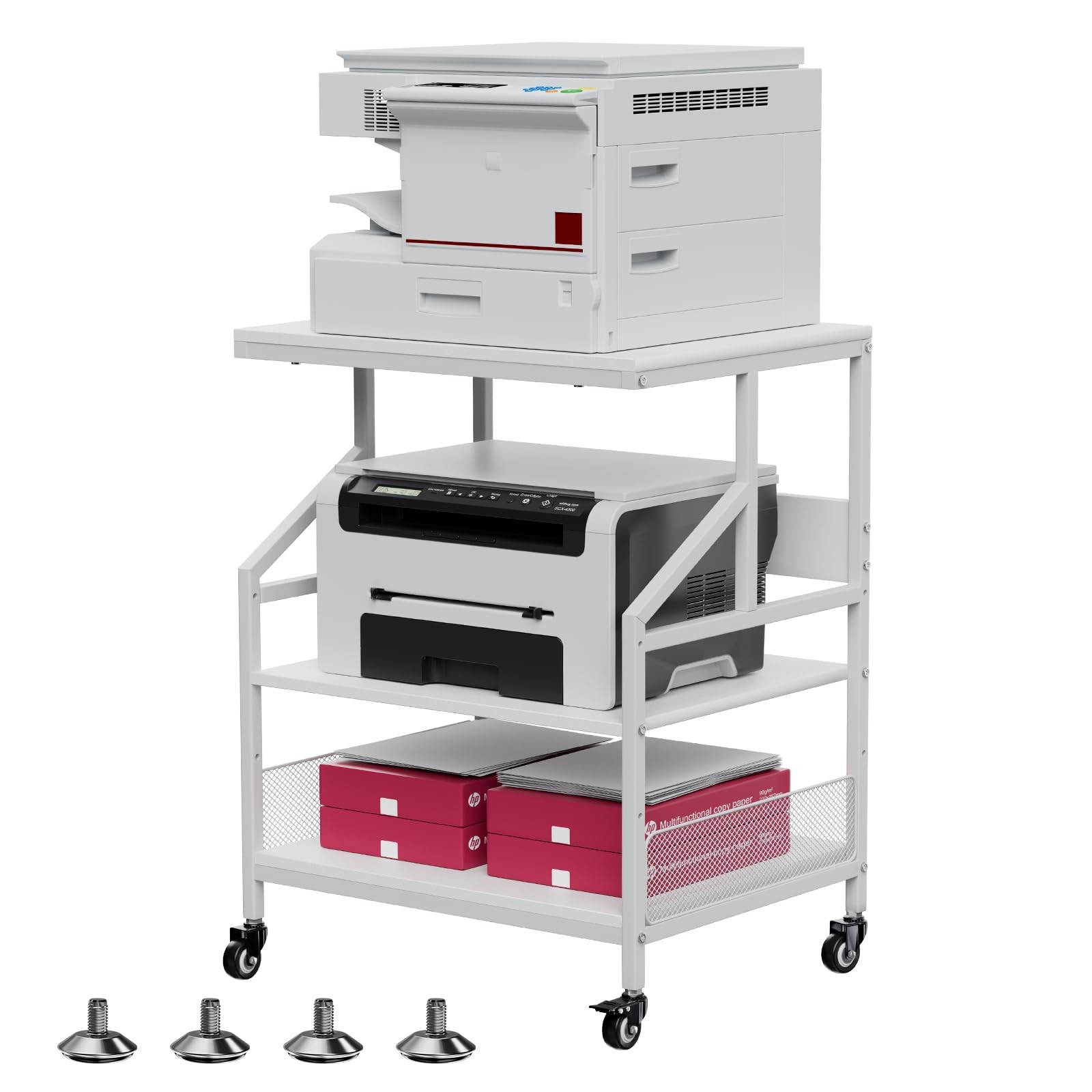 3-Tier Large Printer Stand with Storage Shelves, White