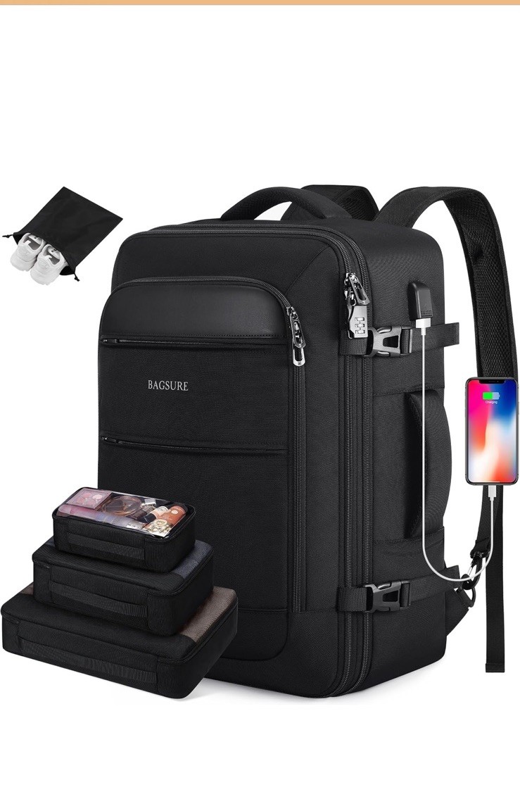 Bagsure Travel Backpack Carry On Backpack 42L Flight App. LuxuryExpandable Black