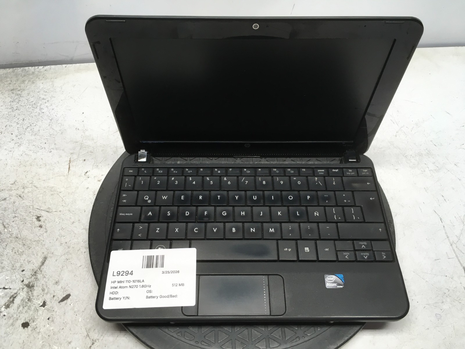 HP Mini 110-1016LA Intel Atom N270 1.6GHz 512 MB NO HDD