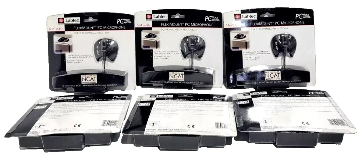 (NEW) LOT OF 6 - LABTEC FLEXIMOUNT PC MICROPHONE AM-240 - VOICE CLIP DESK MOUNT