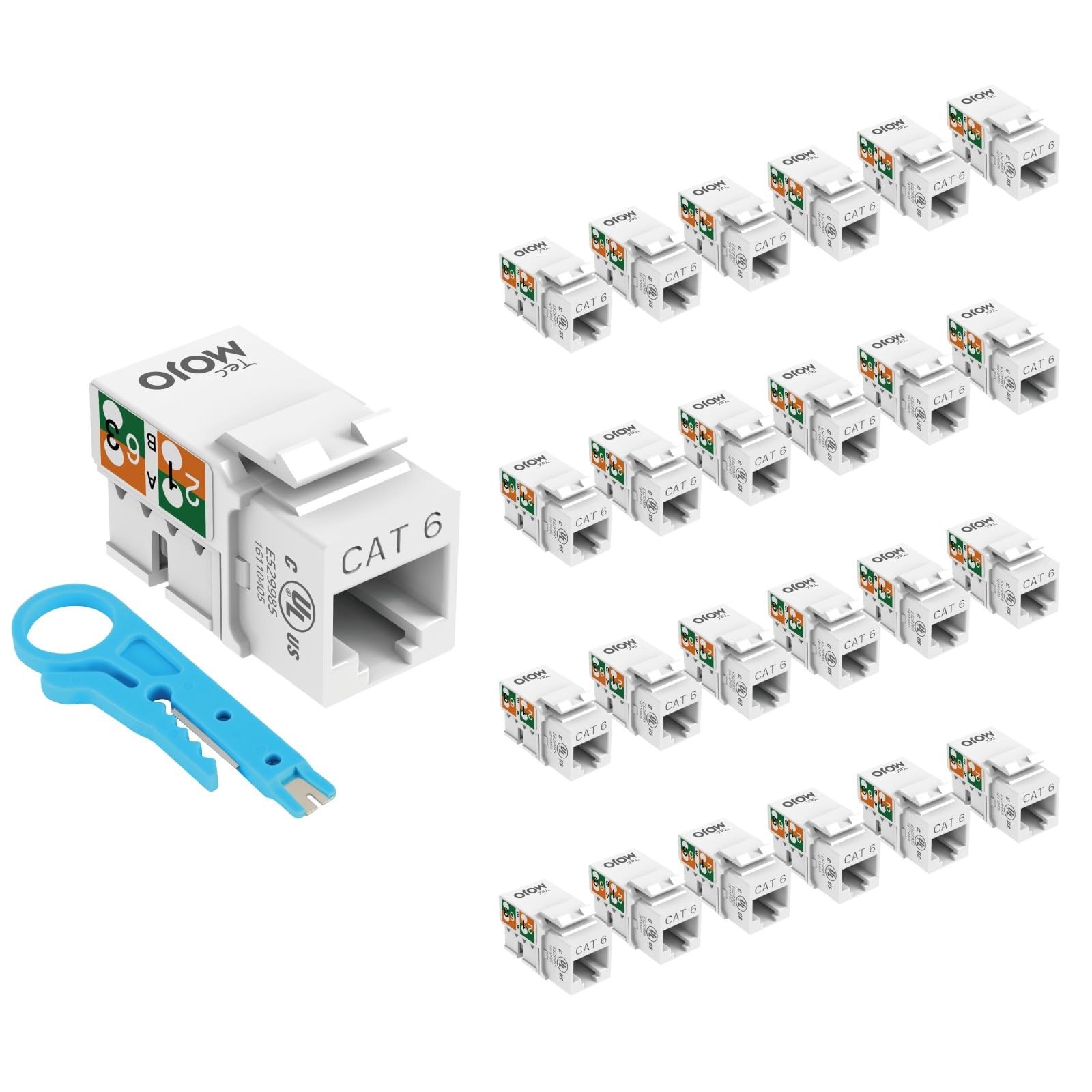 Cat6 Keystone Jack 1000 Mbps 90° Punch Down 25 Pack - Ideal for Tight Spaces