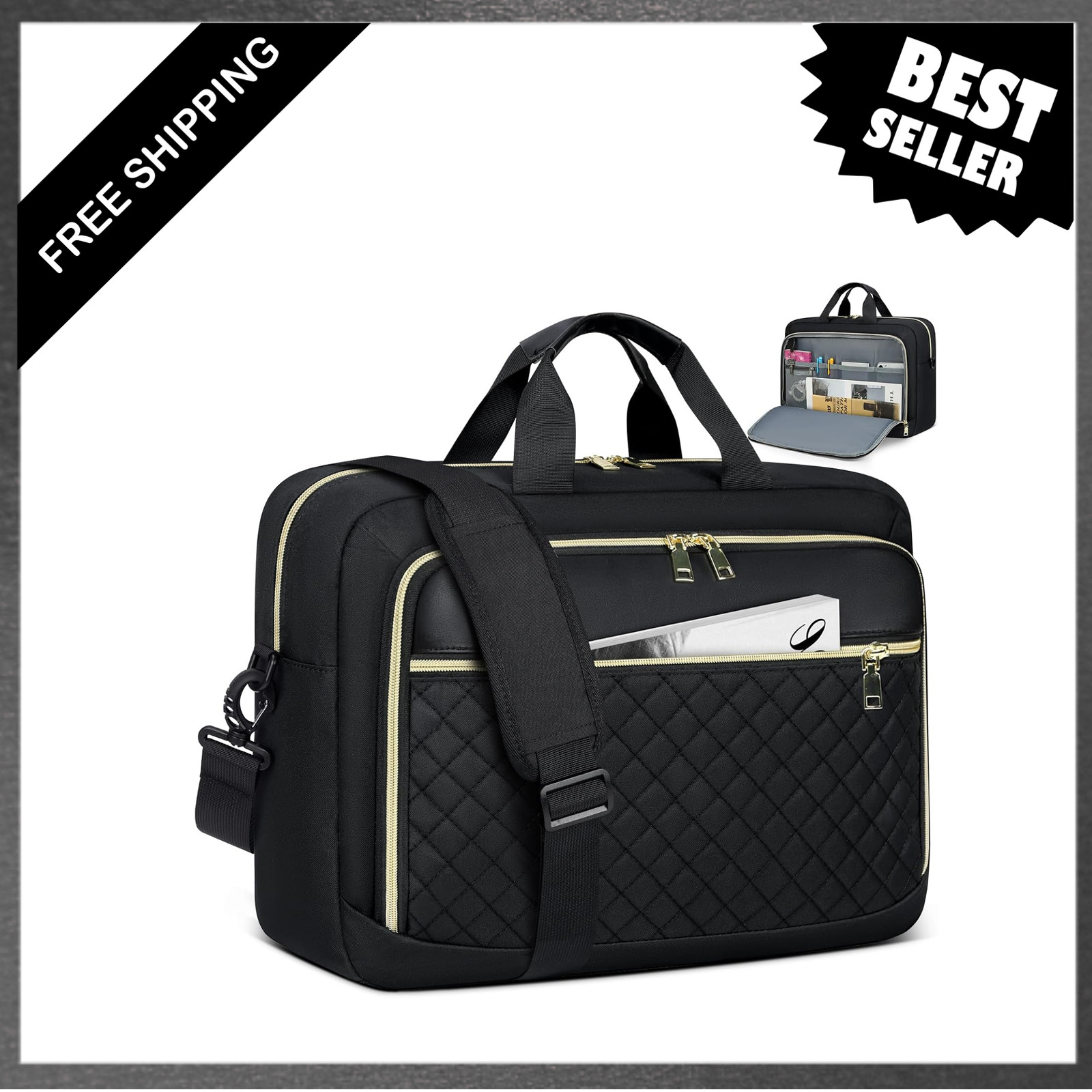 Laptop Bag 17.3 Inch Water-Resistant Polyester Briefcase for Women Men Computer