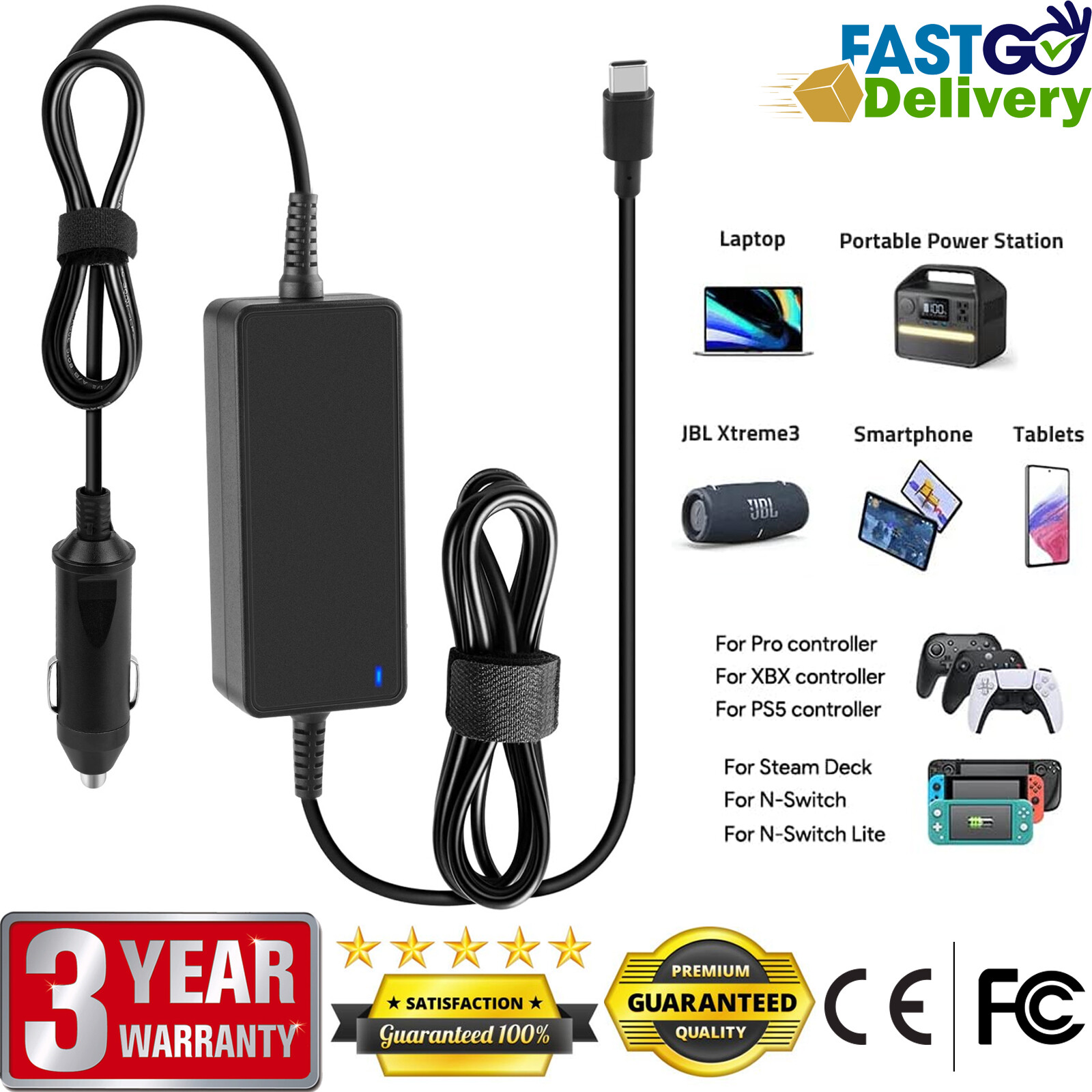 65W USB-C DC Travel Adapter Auto Car Charger for Dell Latitude 5420 3520 5520 95