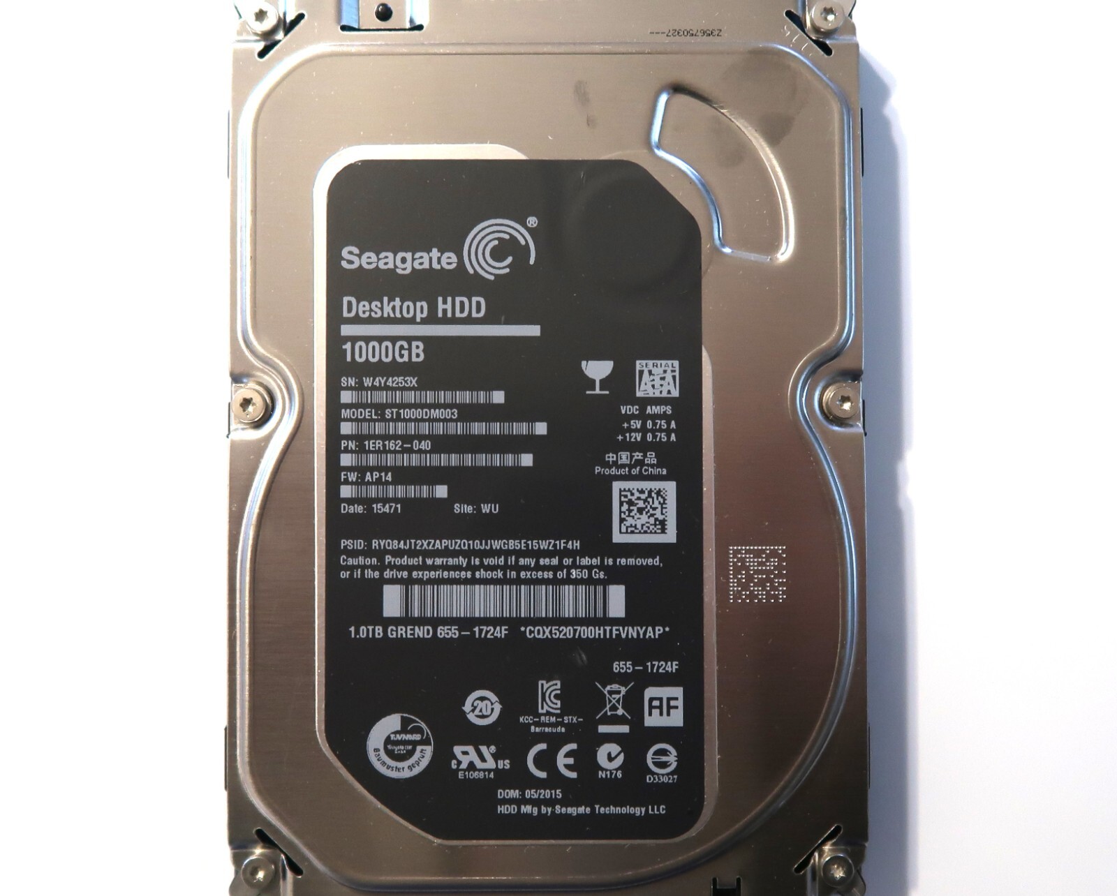 Seagate ST1000DM003 1ER162-040 AP14 (W4Y4) WU 1TB 3.5" Sata China 05/2015