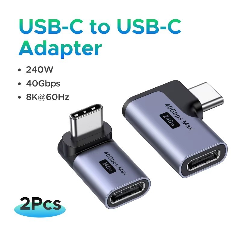 UGREEN USB-C Female to Male Adapter 2-Pack Right Angle 240W 40Gbps Fast Charge
