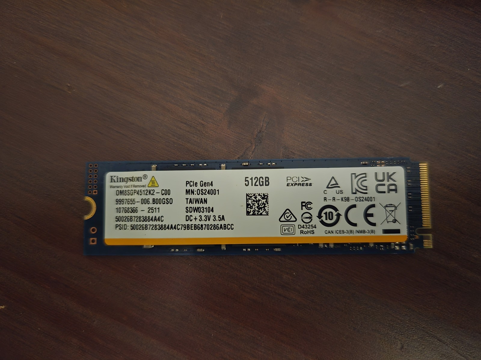 Kingston 512GB NVME PCIE Gen4 2280