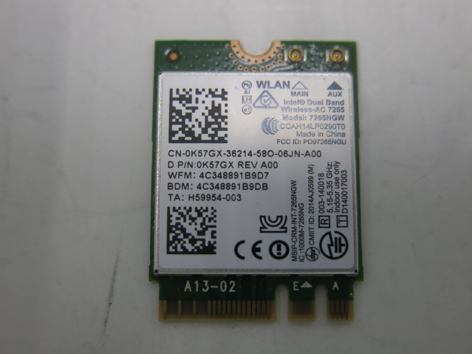 Genuine Dell Intel Dual Band Wireless 7265NGW M.2 WiFi Bluetooth Card 0K57GX