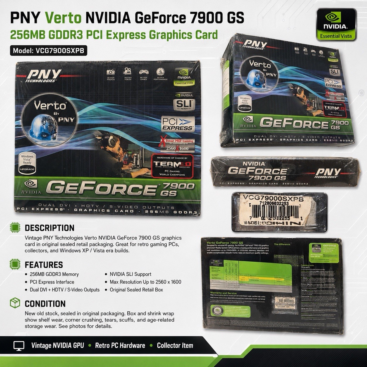 PNY Verto GeForce 7900 GS 256MB GDDR3 PCI-E GPU VCG7900SXPB New Sealed Vintage