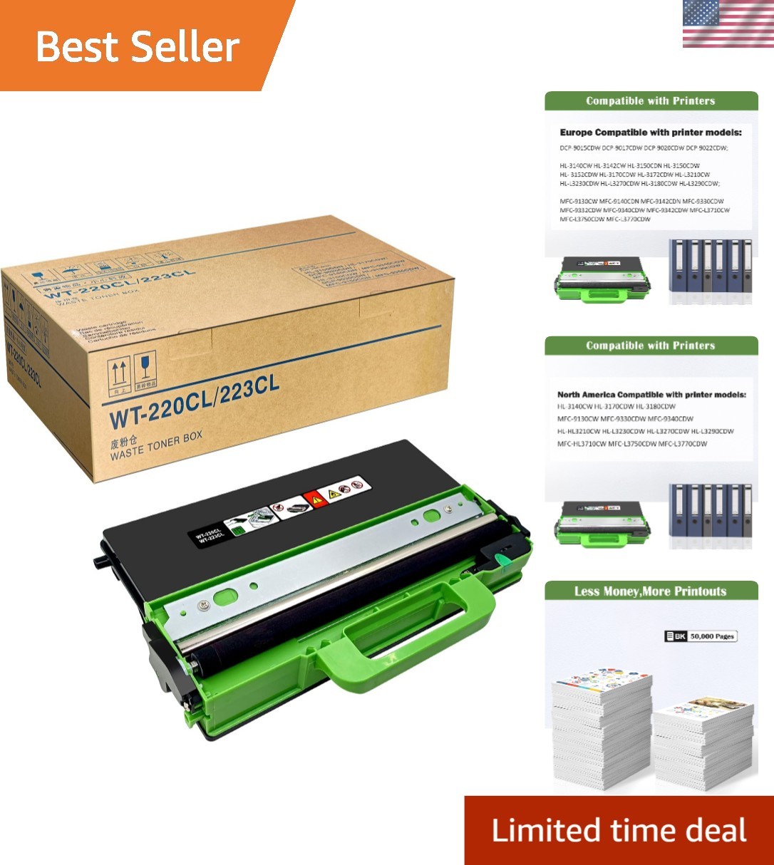 Reliable WT-220CL Waste Toner Box - 12- Quality Guarantee, 50,000 Yield