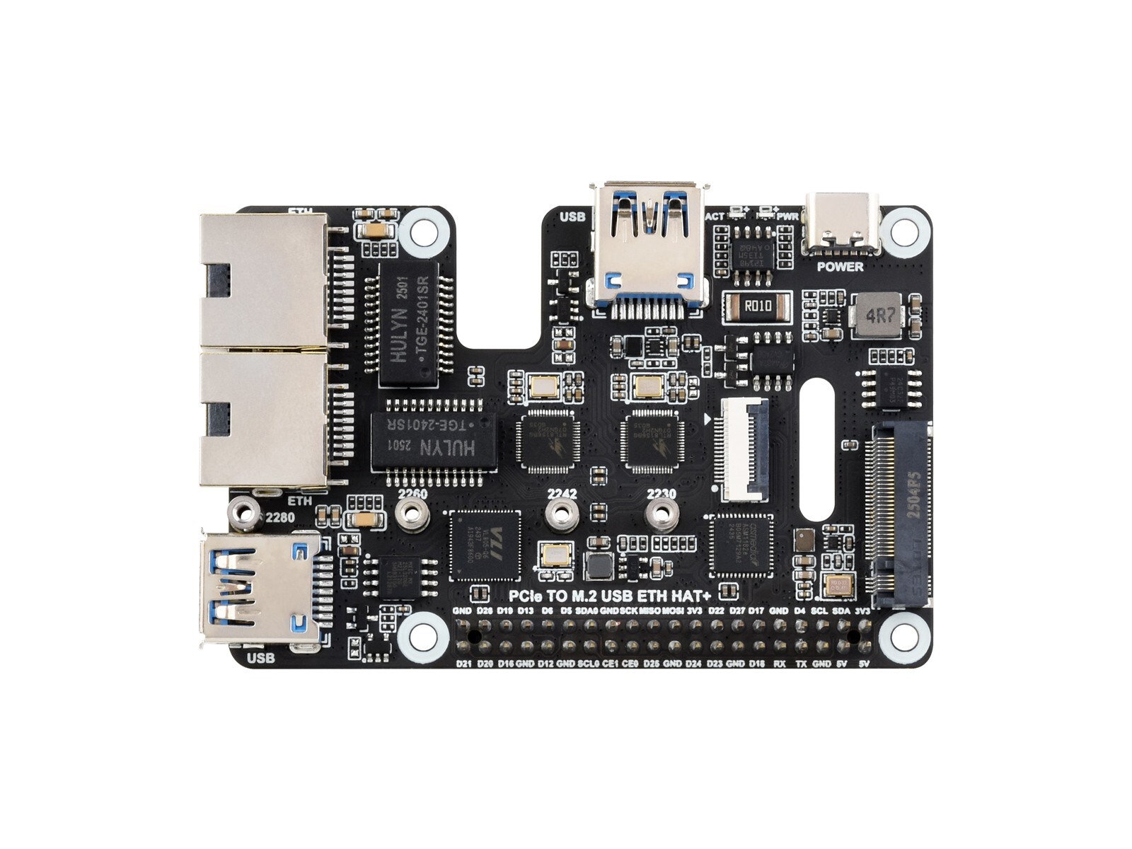 Waveshare PCIe To USB 3.2 Gen1 / 2.5G ETH / M.2 NVMe Adapter For Raspberry Pi 5