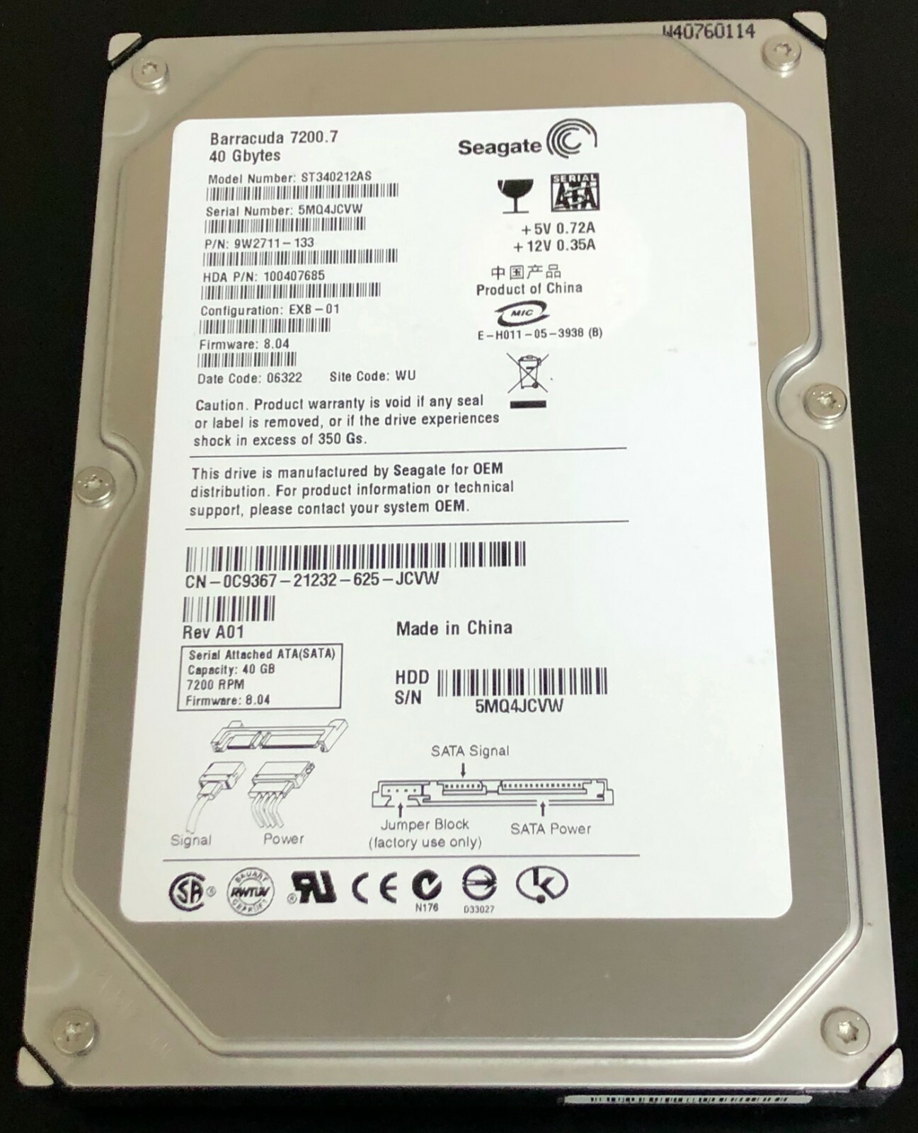 Dell C9367 40GB 7.2K 3.5" SATA HDD – Legacy Desktop & Server Hard Drive