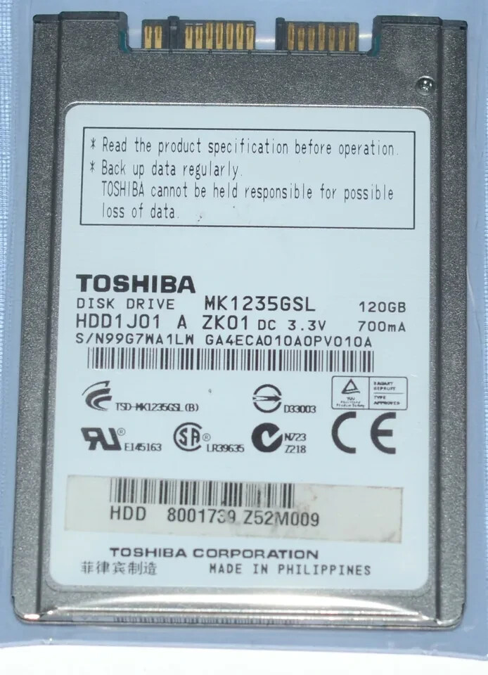 Toshiba MK1235GSL 120GB 1.8" Inch SATA HDD 4200 RPM Hard Drive 5MM #