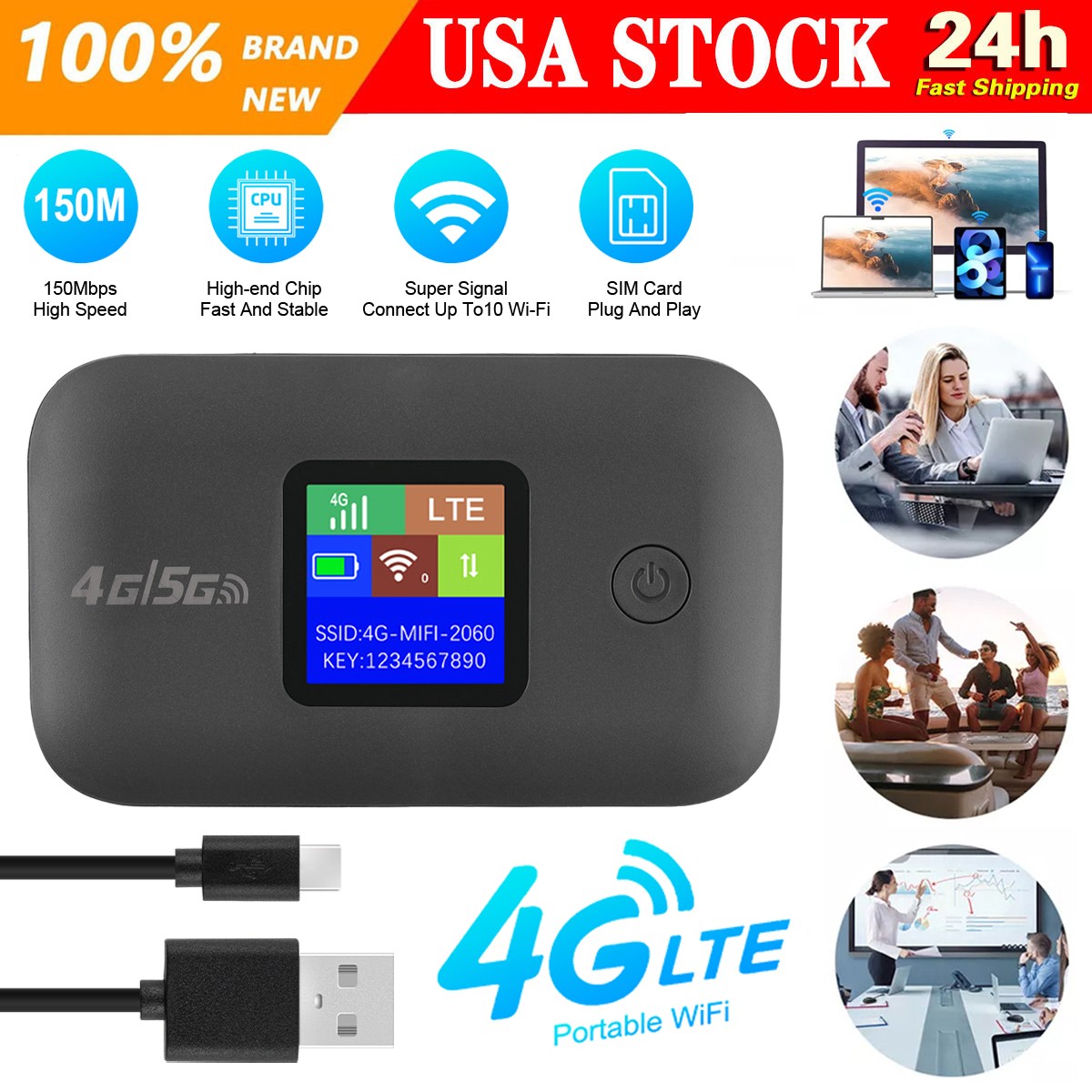 4G/5G LTE Wireless Mobile WIFI Router Pocket Modem Mobile Wifi Hotspot 150Mbps +
