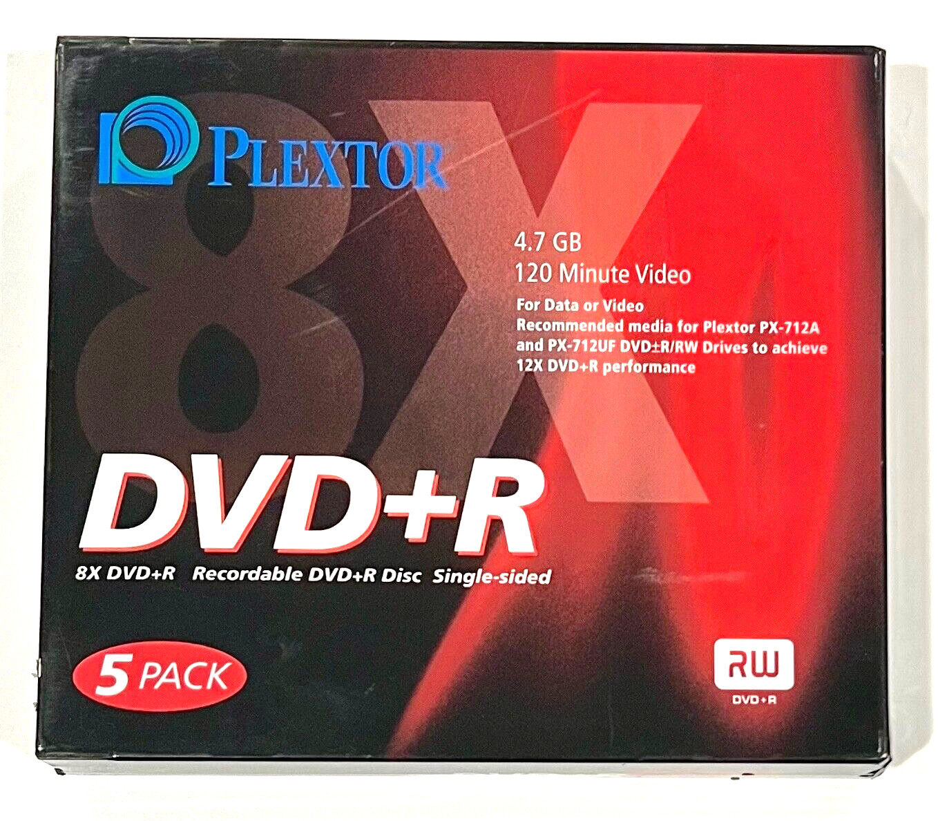 DVD+R Plextor 5-Pack 4.7 GB 120 Minute Storage Media Data or Video Sealed New