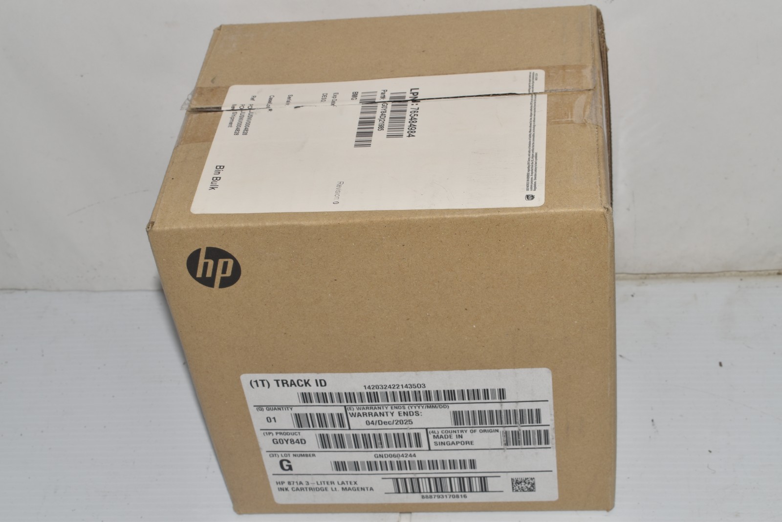 HP OEM 871A 3-Liter MAGENTA Latex Ink Cartridge G0Y84D NEW SEALED  (#3896)