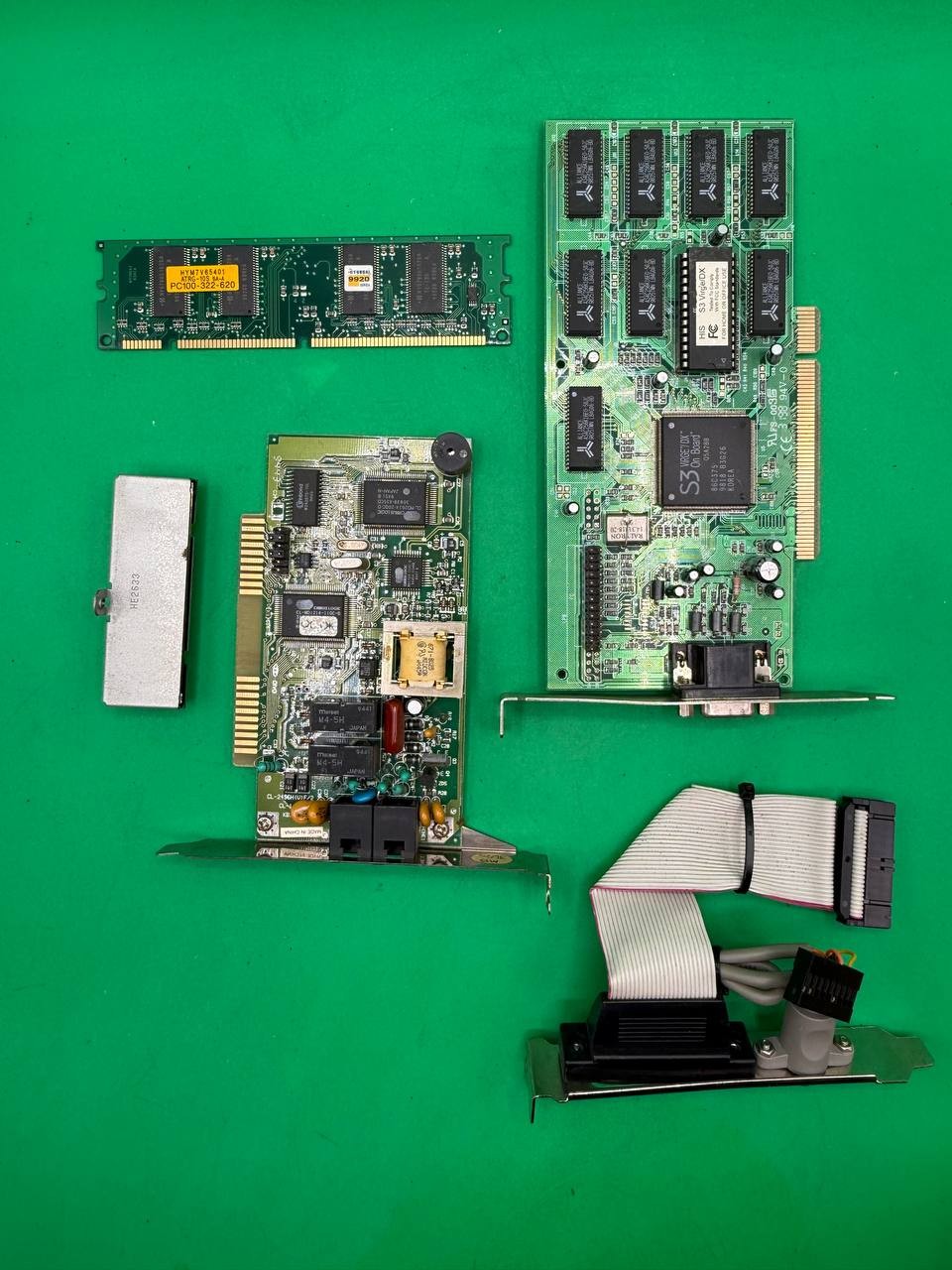 Lot Vintage PC Parts S3 ViRGE DX PCI Video Card ISA Modem RAM Cable RE