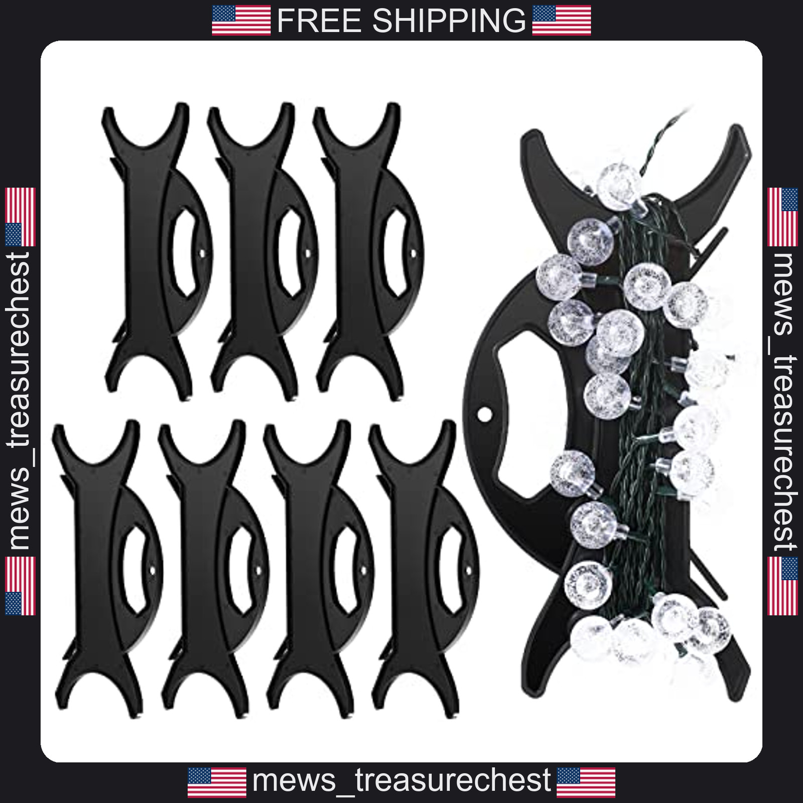 8 Pack Cord Organizer Reels Light Wraps Black PP Material