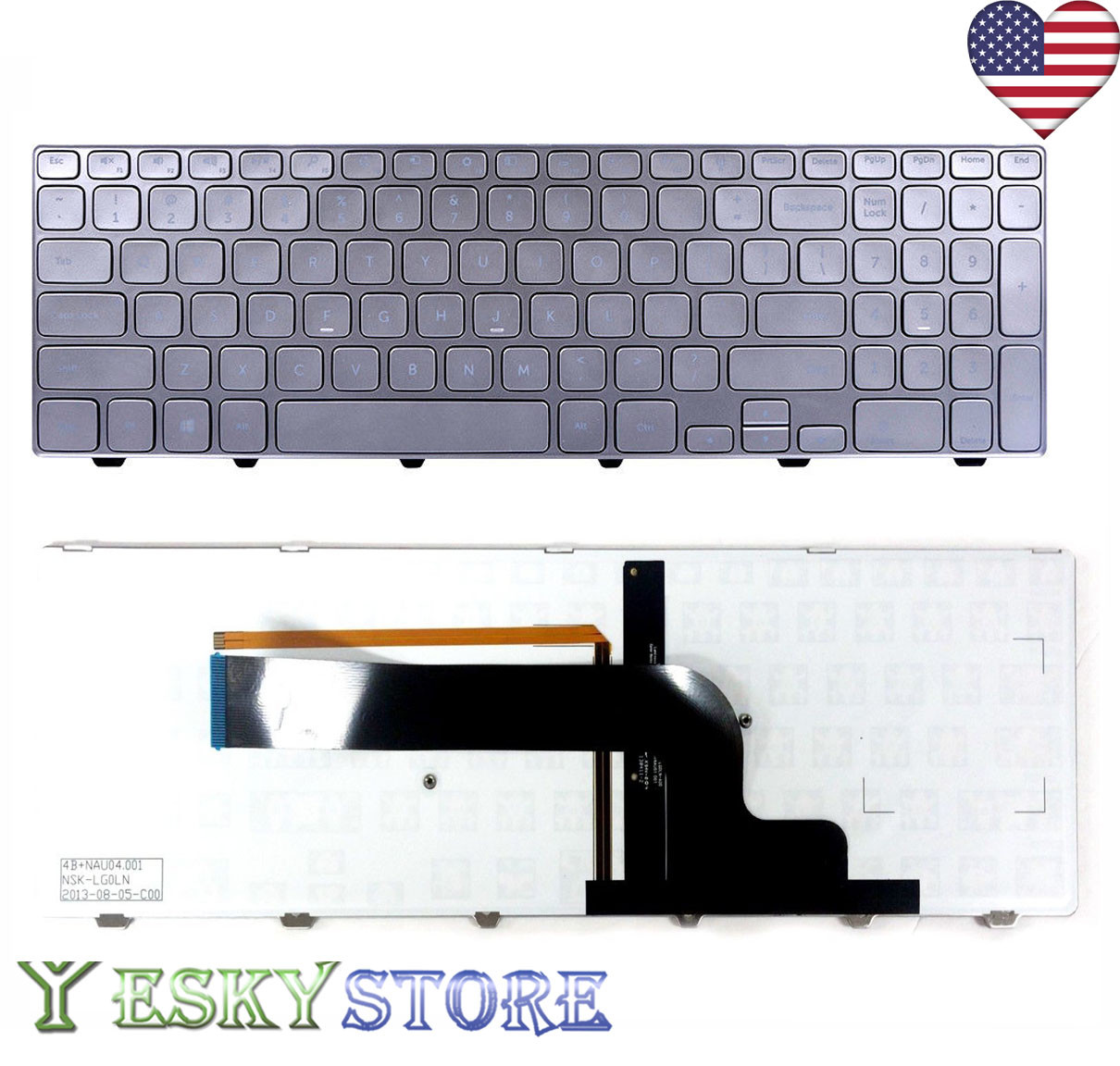 NEW KEYBOARD FOR DELL INSPIRON 15-7000 15-7537 NSK-LG0LN-A00 BACKLIT US SLIVER