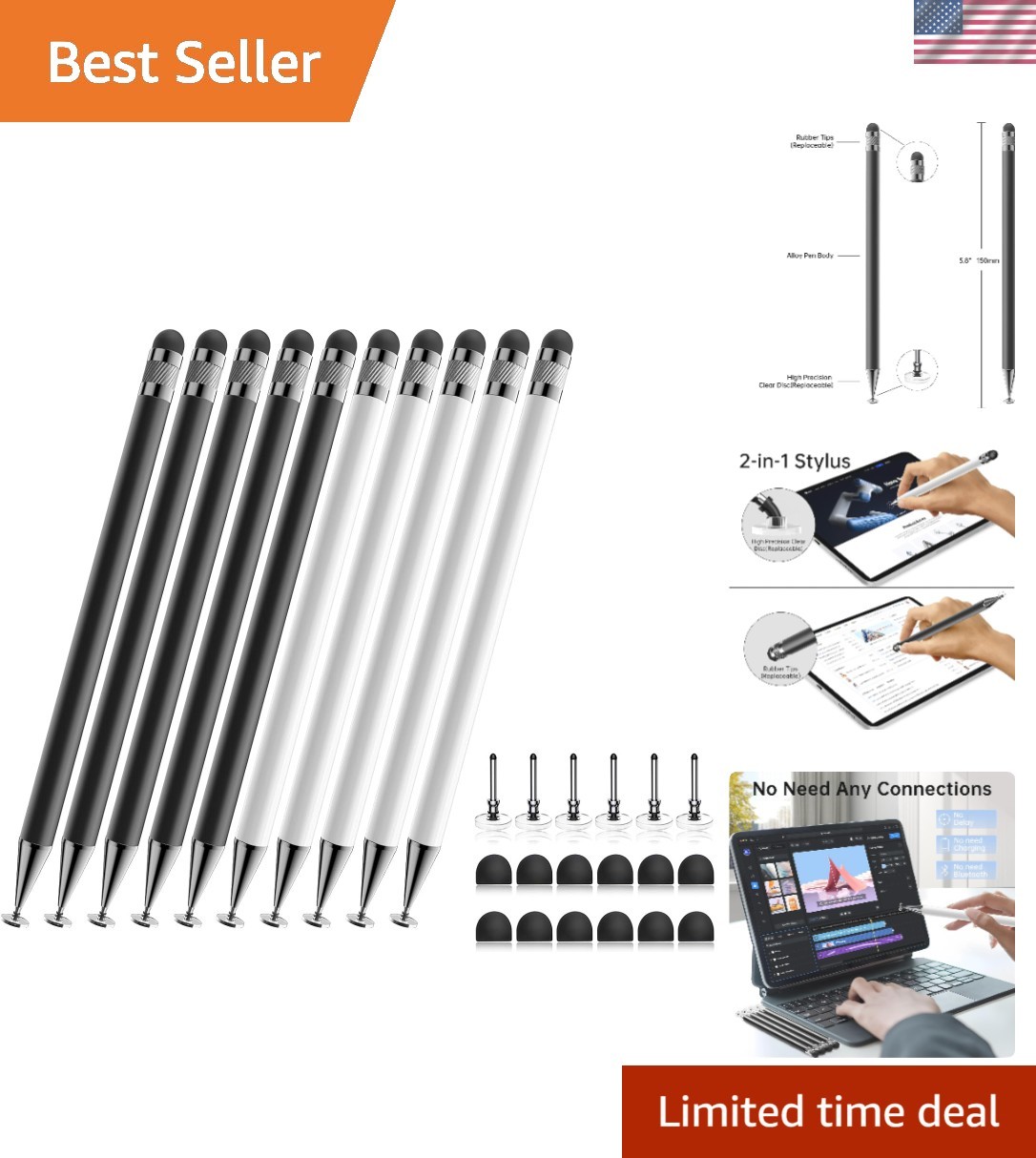 Versatile 2-in-1 Stylus Set - 10 High Sensitivity Pens for Modern Devices