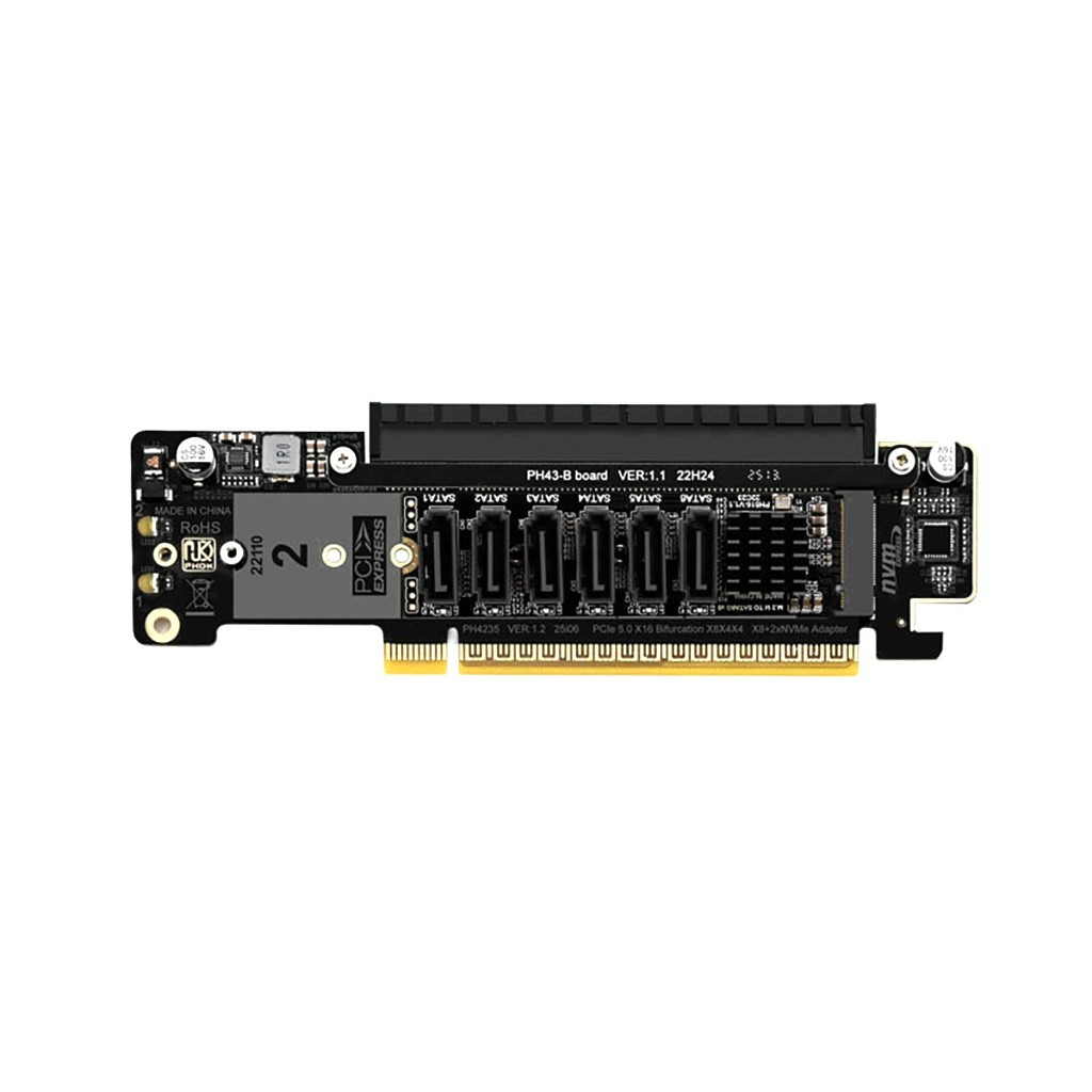 PHDK PH4235 PCIe 5.0 Quad M.2 NVMe RAID Card x8x4x4 Bifurcation VROC