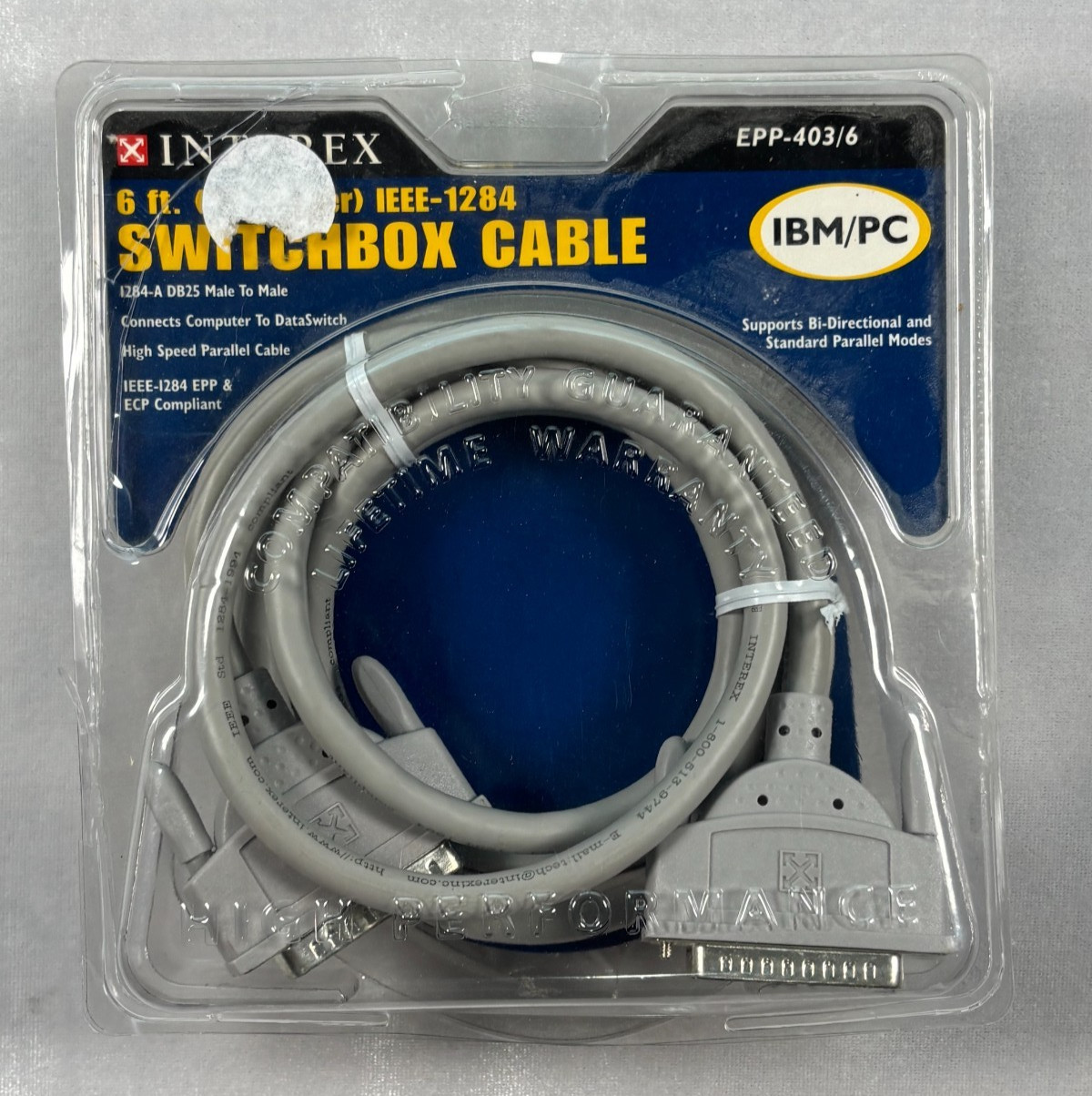 Interex EPP-403/6 IEEE-1284 Switchbox Cable 6ft DB25 Male IBM PC New Sealed
