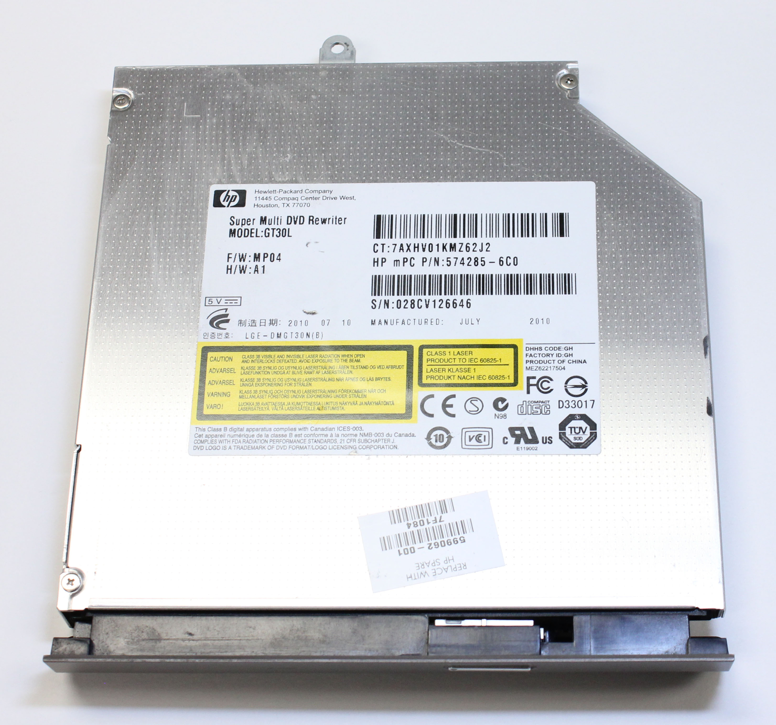 HP G62 G62-200 G62-224CA Optical Drive DVD RW CD SATA GT30L 574285-6C0 Genuine