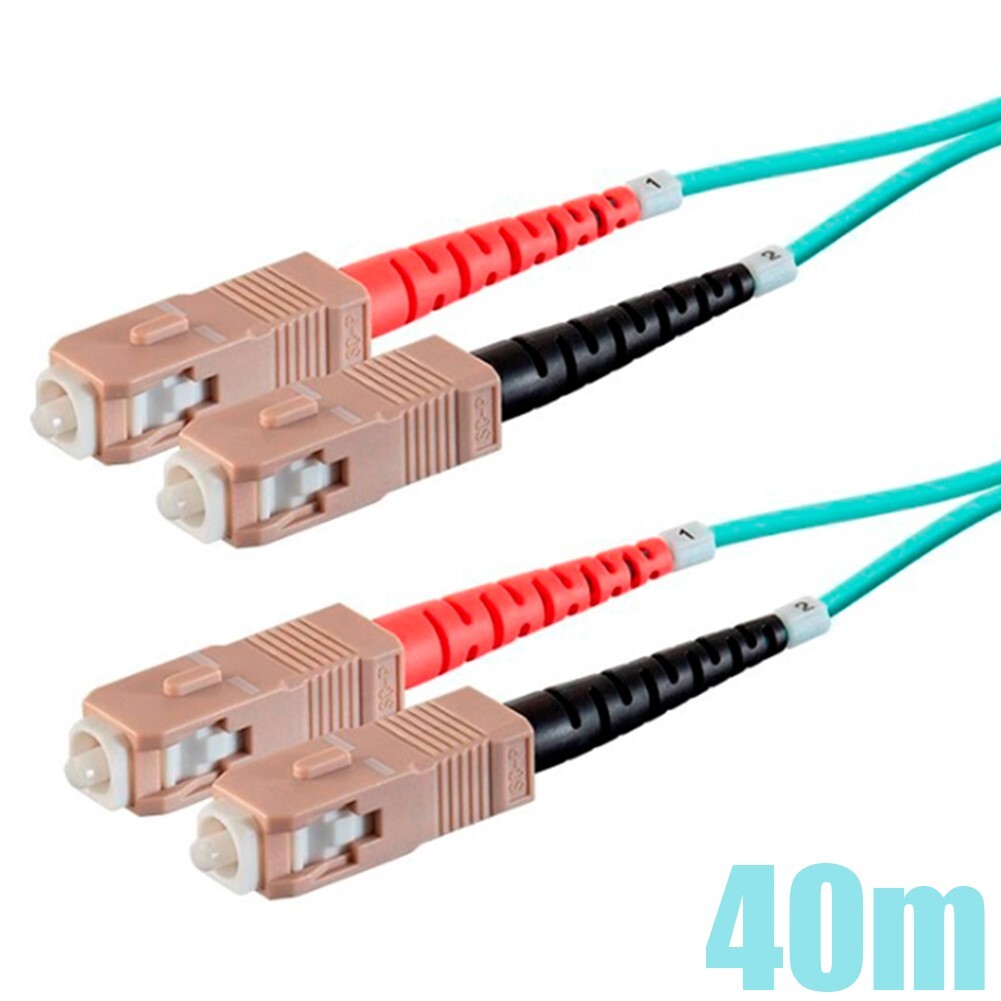 40M SC to SC UL Duplex 50/125 MultiMode OM4 Fiber Optic Optical Cable OFNR Aqua