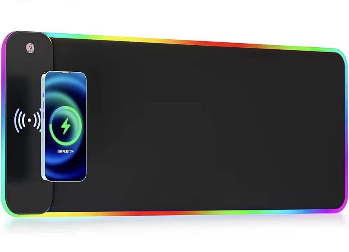 LED Gaming Mouse Pad Large Extended Desk Mat with Qi Wireless Charger
