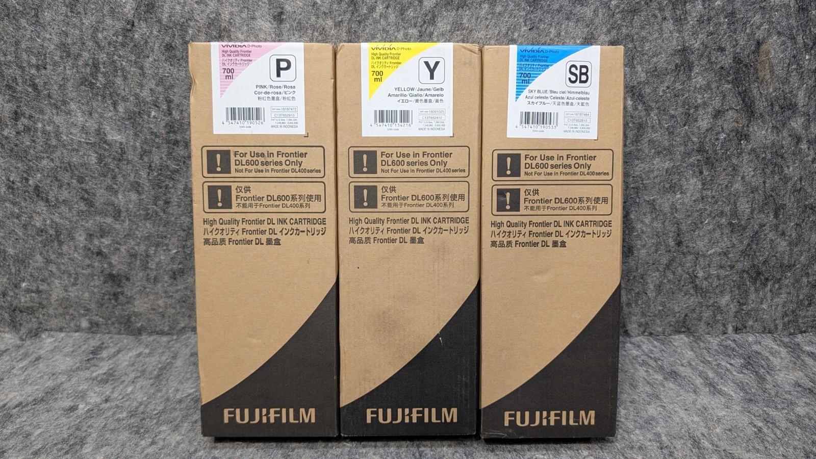 3 x Fujifilm DL600 (Sky Blue, Yellow, Pink) Ink Cartridge 700mL Genuine