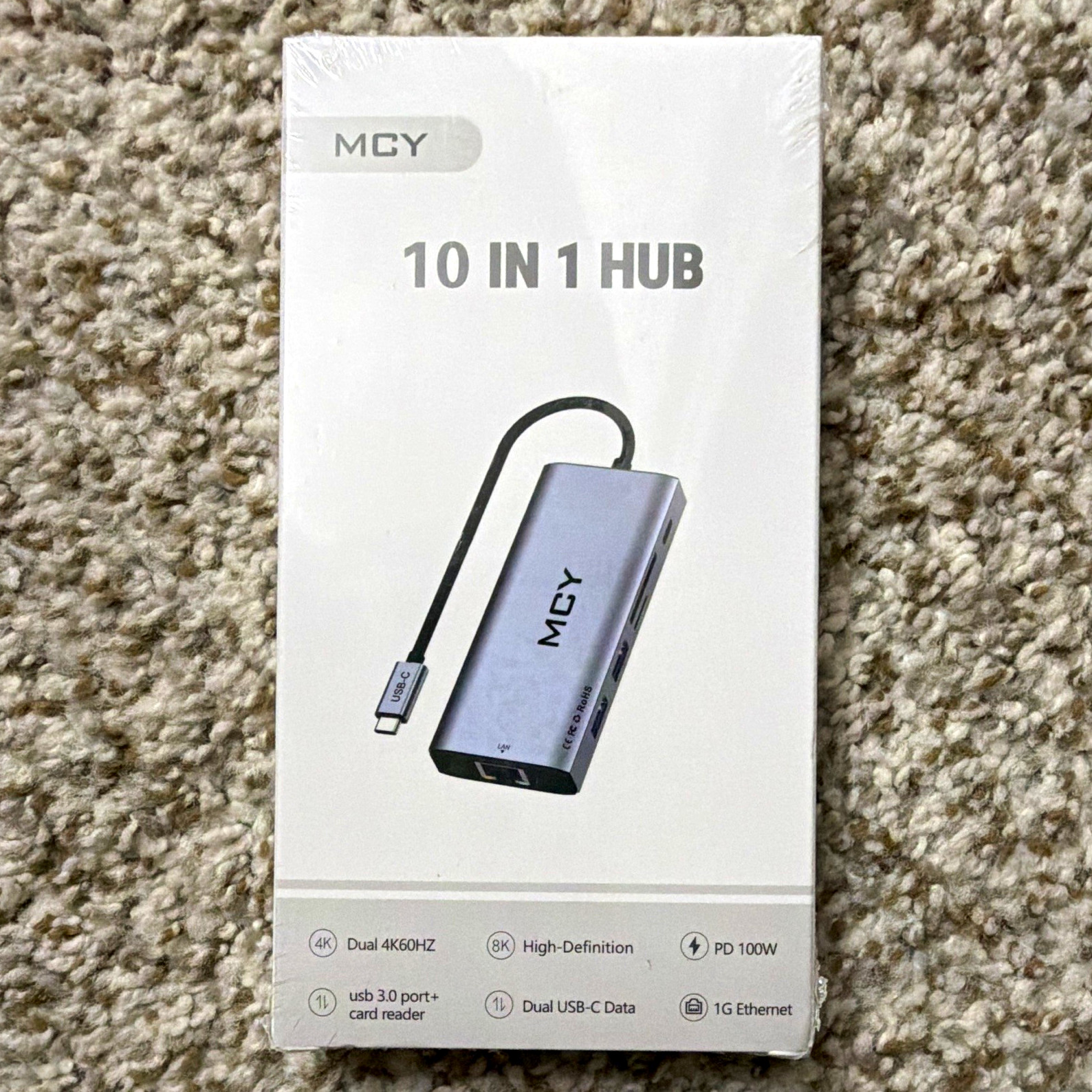 MCY 10-in-1 USB-C Hub HDMI USB 3.0 SD/microSD 4K PD 100W GbE Gray