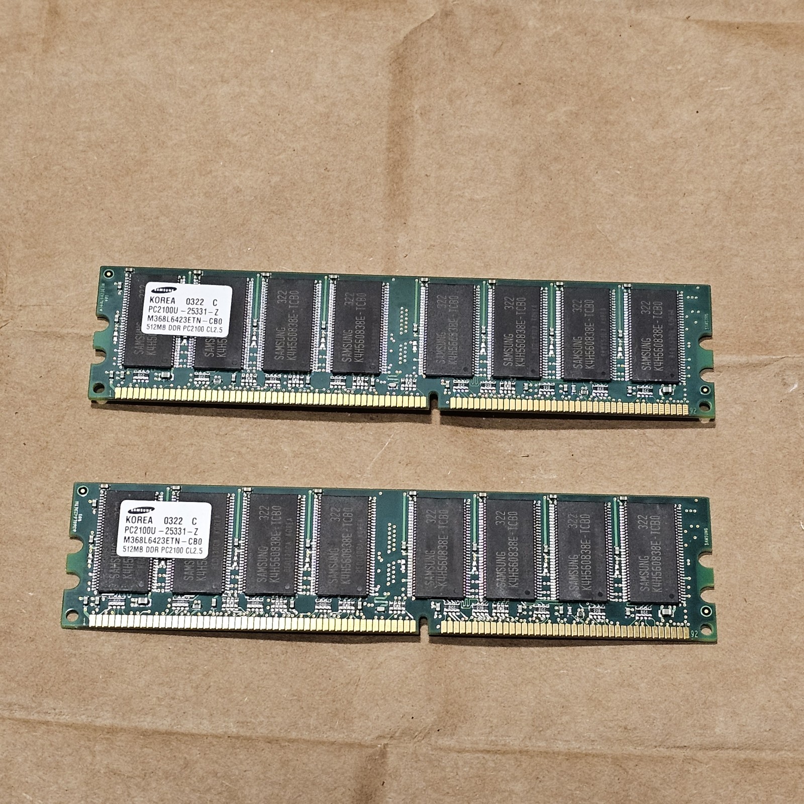 2x (1GB) Samsung 512MB DDR PC-2100U M368l6423ETN CL2.5 Desktop RAM Memory