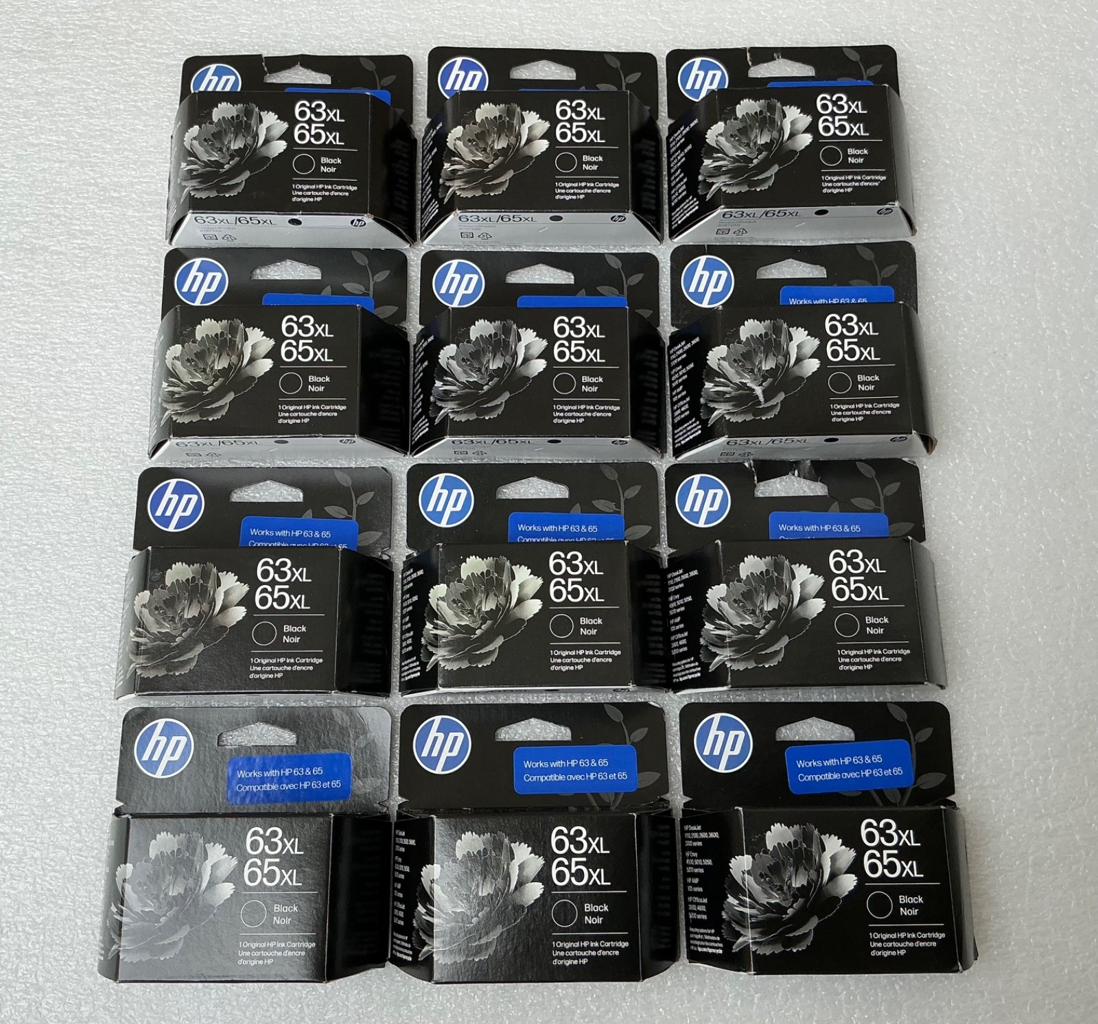 Lot of 12 Genuine HP 63XL/65XL Black Ink Cartridges EXP: 1/28