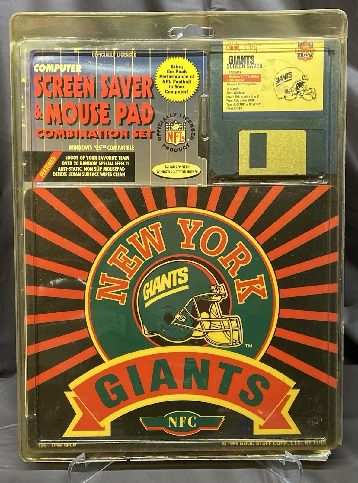 Vintage New York Giants Screen Saver & Mouse Pad Set Floppy Disk 1997 NFL