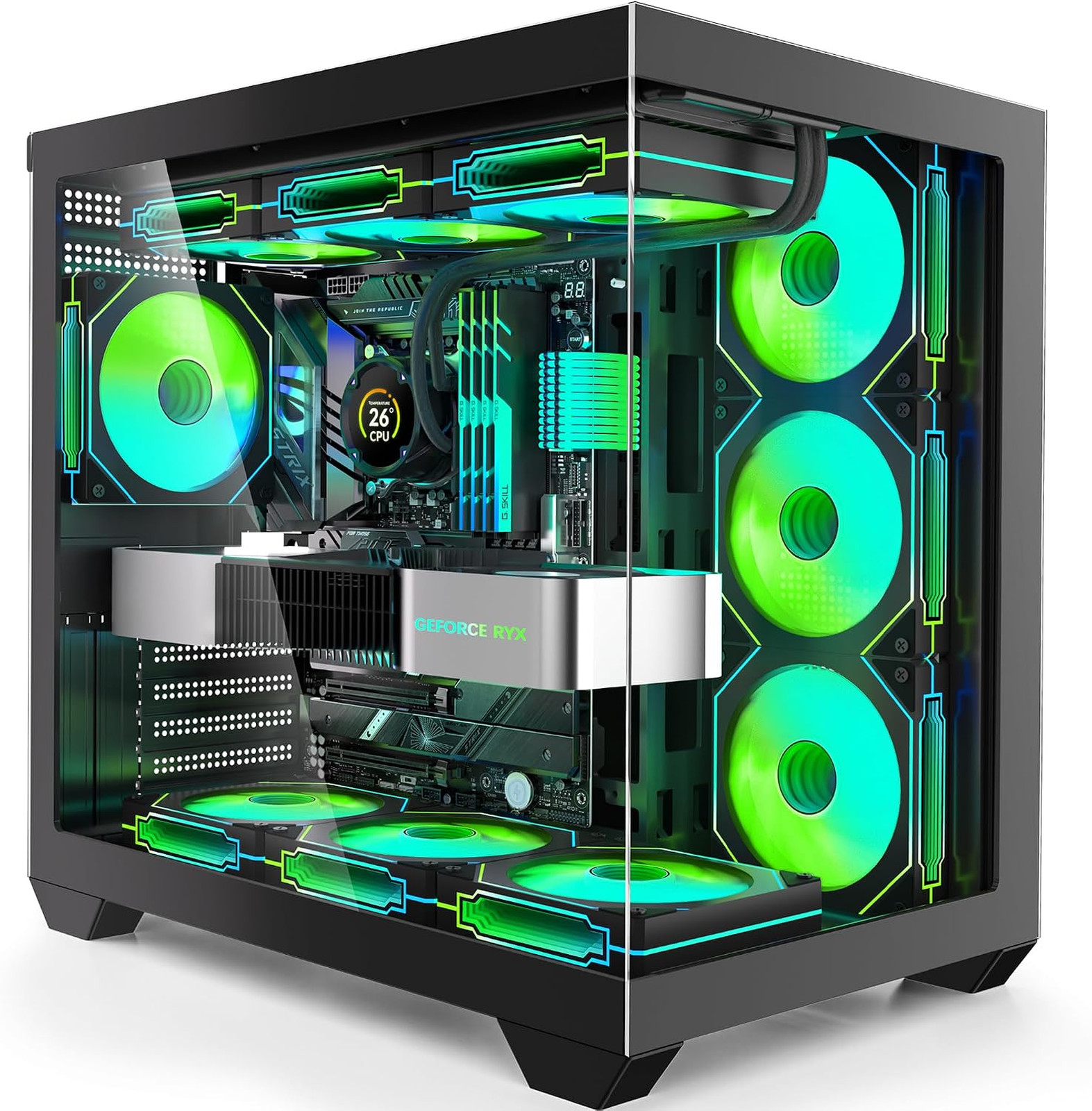 Gaming PC Case, ATX Cpmputer CASE with 7 PWM ARGB Fans Pre-Installed,Type-C