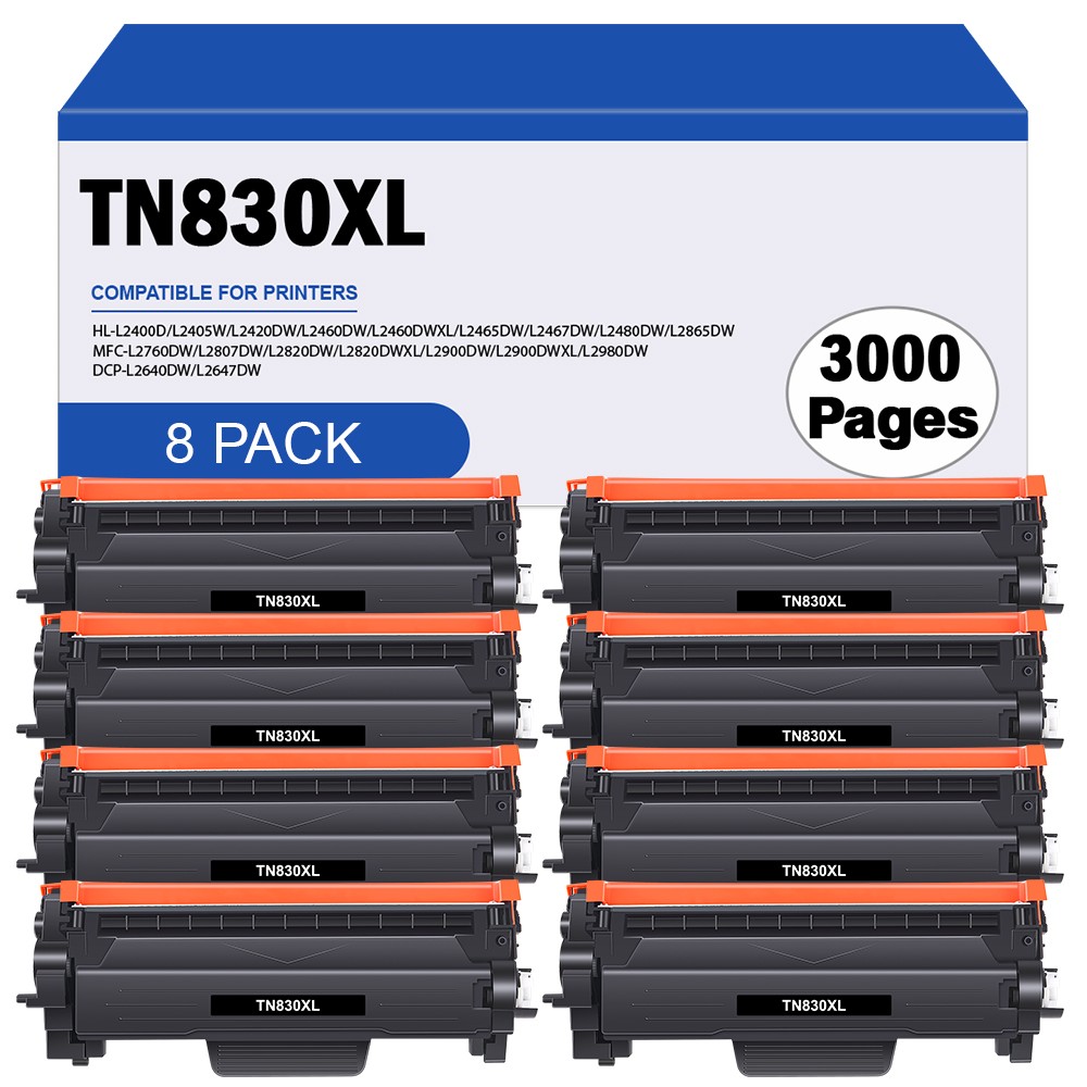 8PK TN830XL High Yield Toner fits for Brother 830 XL HL-L2460DWXL MFC-L2820DW