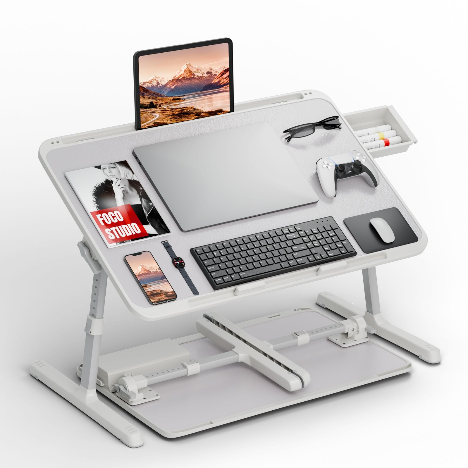 Potuopy Adjustable Laptop Lap Desk Gray