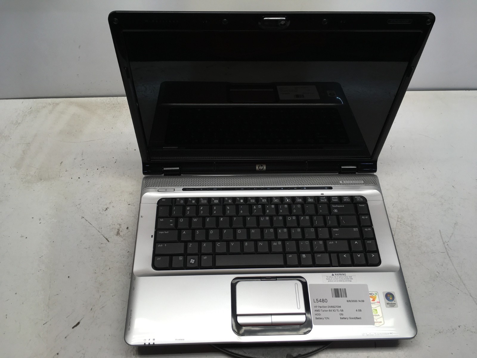 HP Pavilion DV6627OM AMD Turion 64 X2 TL-58 1900MHz 4 GB NO HDD