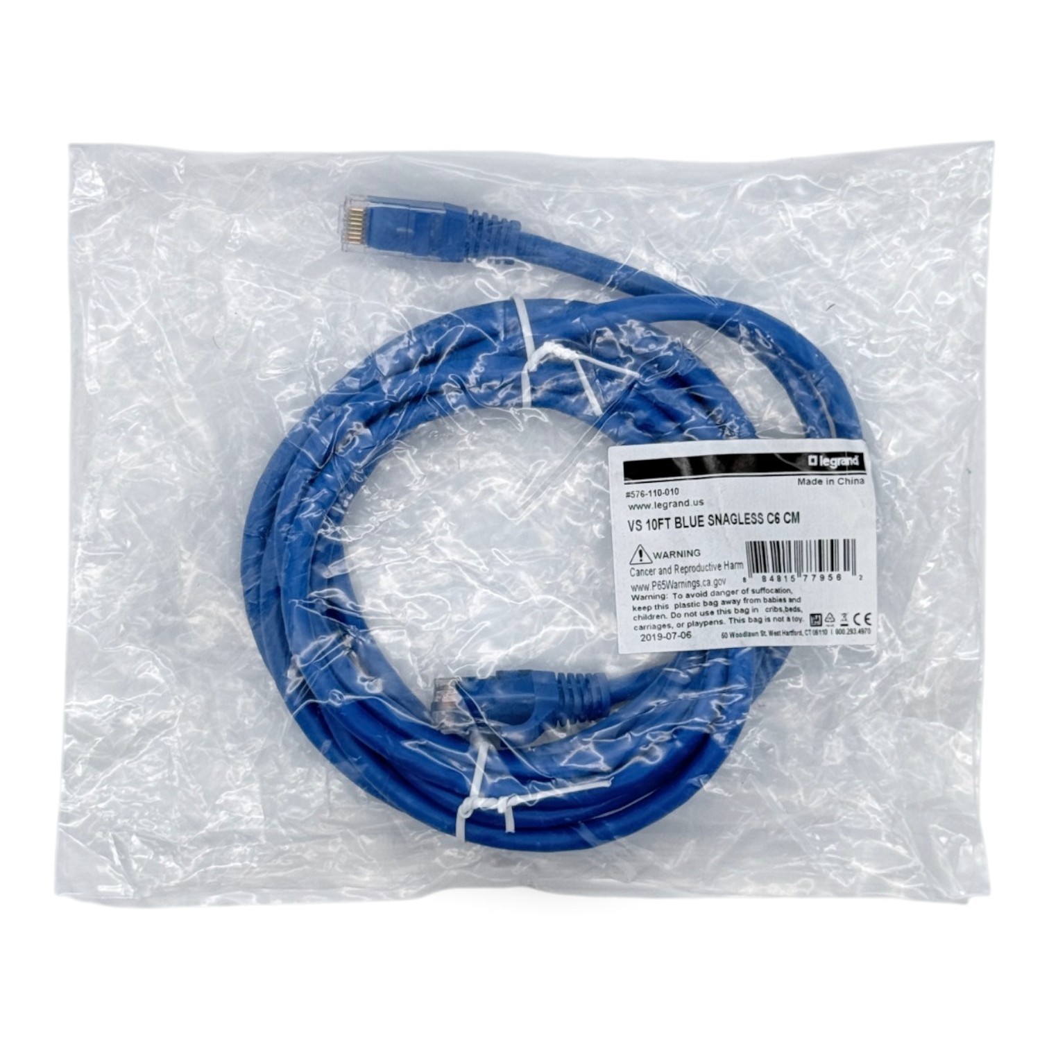 Legrand Quiktron 10ft Cat6 Ethernet Patch Cable Blue Snagless 576-110-010