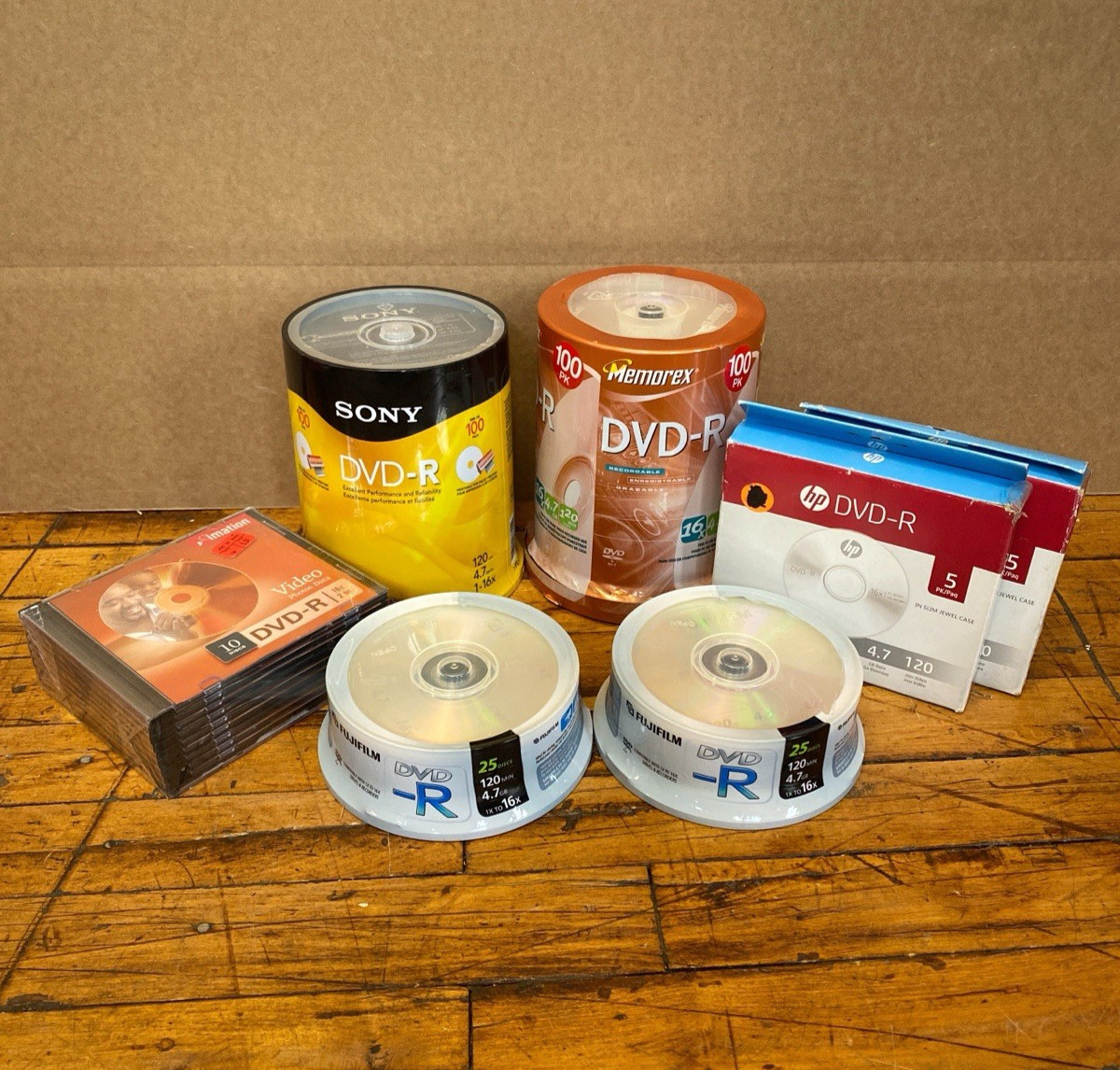 Lot of 160 Blank DVDs – NEW – Fuji Memorex HP – DVD-R 4.7GB Spindles & Packs
