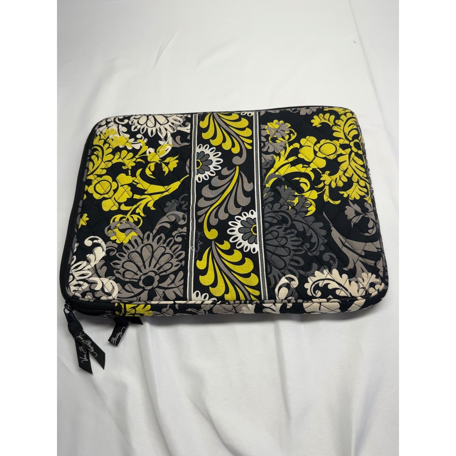 Vera Bradley Provencal Quilted Laptop Sleeve Yellow Grey Black Floral Padded Y2K