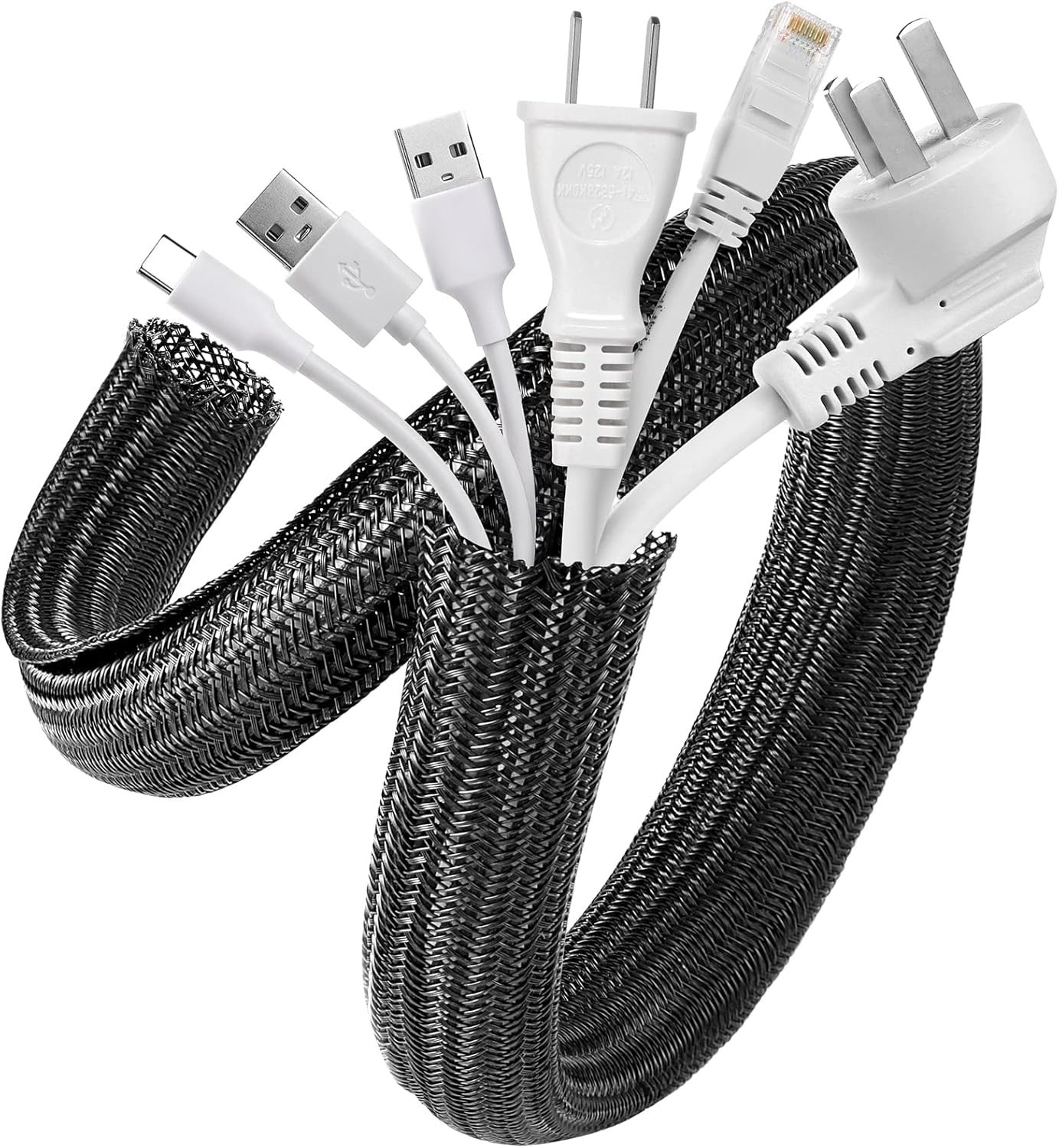 Cable Management Sleeve, 2 Pack 5ft - 1.2 inch Cord Hider, Black