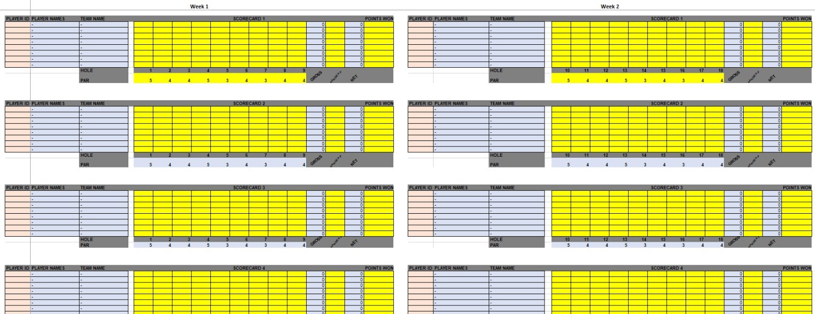 Golf Club League Scorecard Tracker Tool Par, Handicap, Points, LeaderBoard