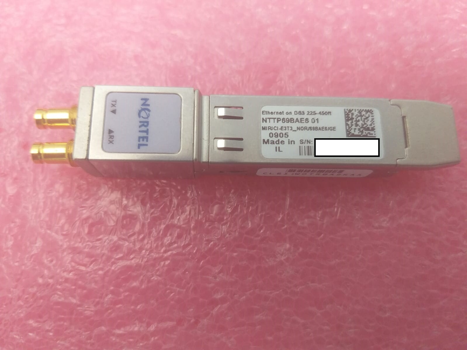 Nortel NTTP69BAE6  ,GEinGFPonDS3,225-450 ft,Elec,-40/+65C,SFP,20PIN transceiver
